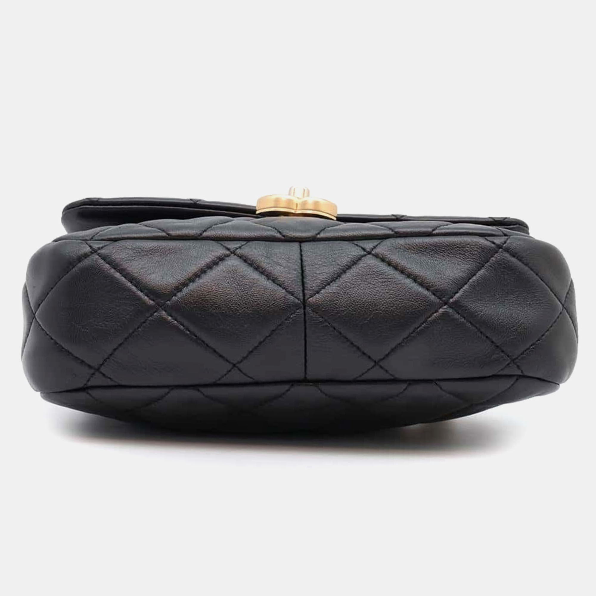 Chanel Black Lambskin Leather Chain Shoulder Bag 