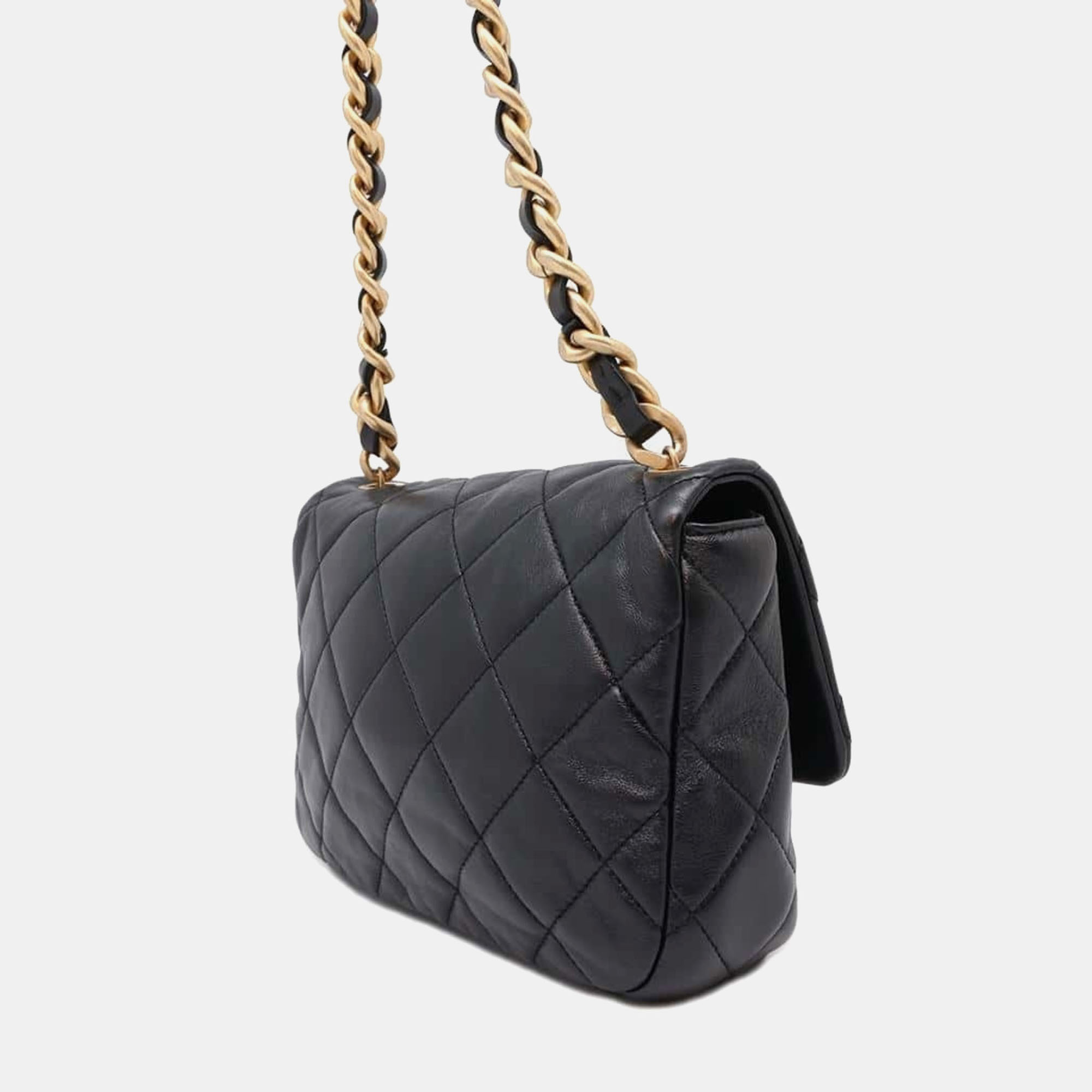 Chanel Black Lambskin Leather Chain Shoulder Bag 