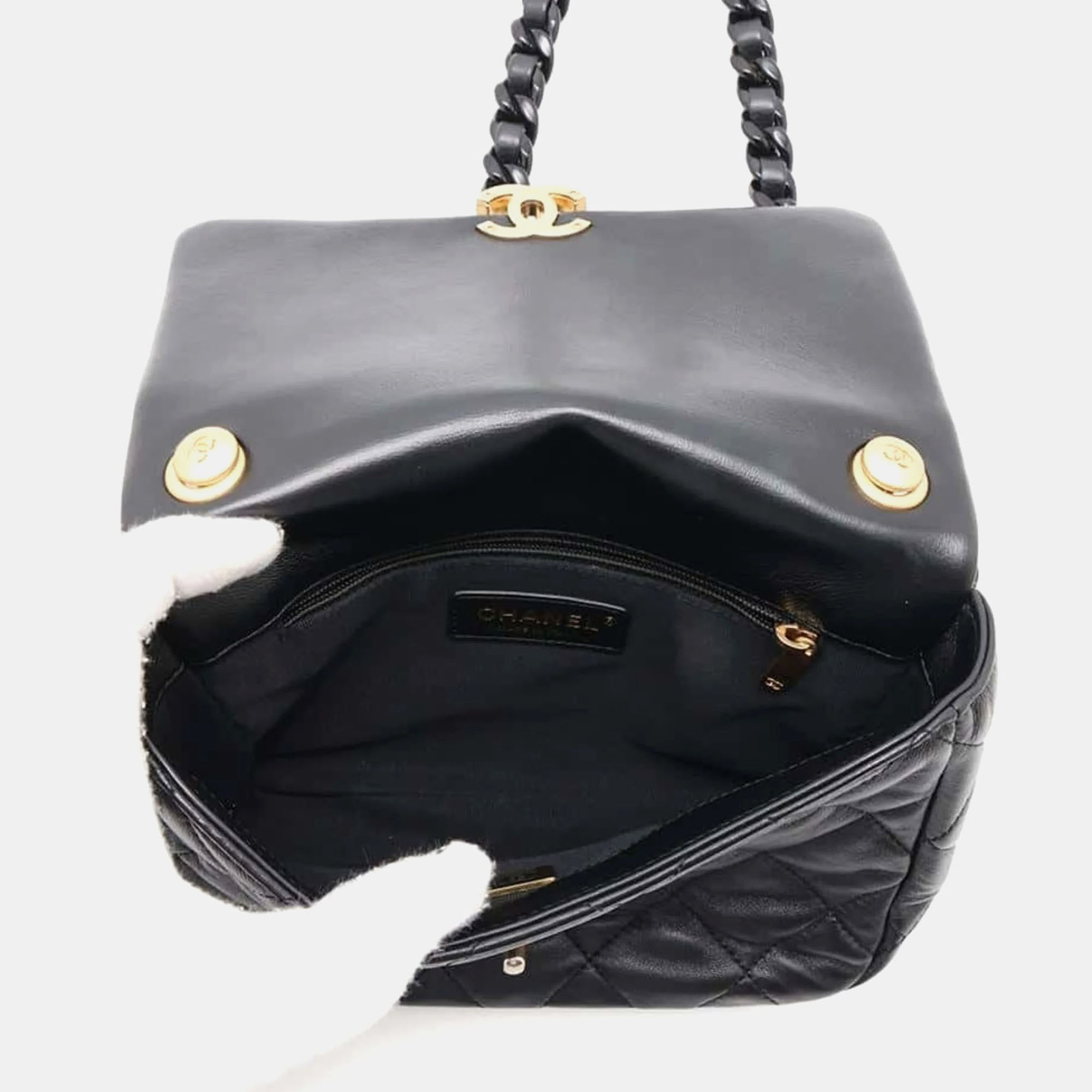 Chanel Black Lambskin Leather Chain Shoulder Bag 