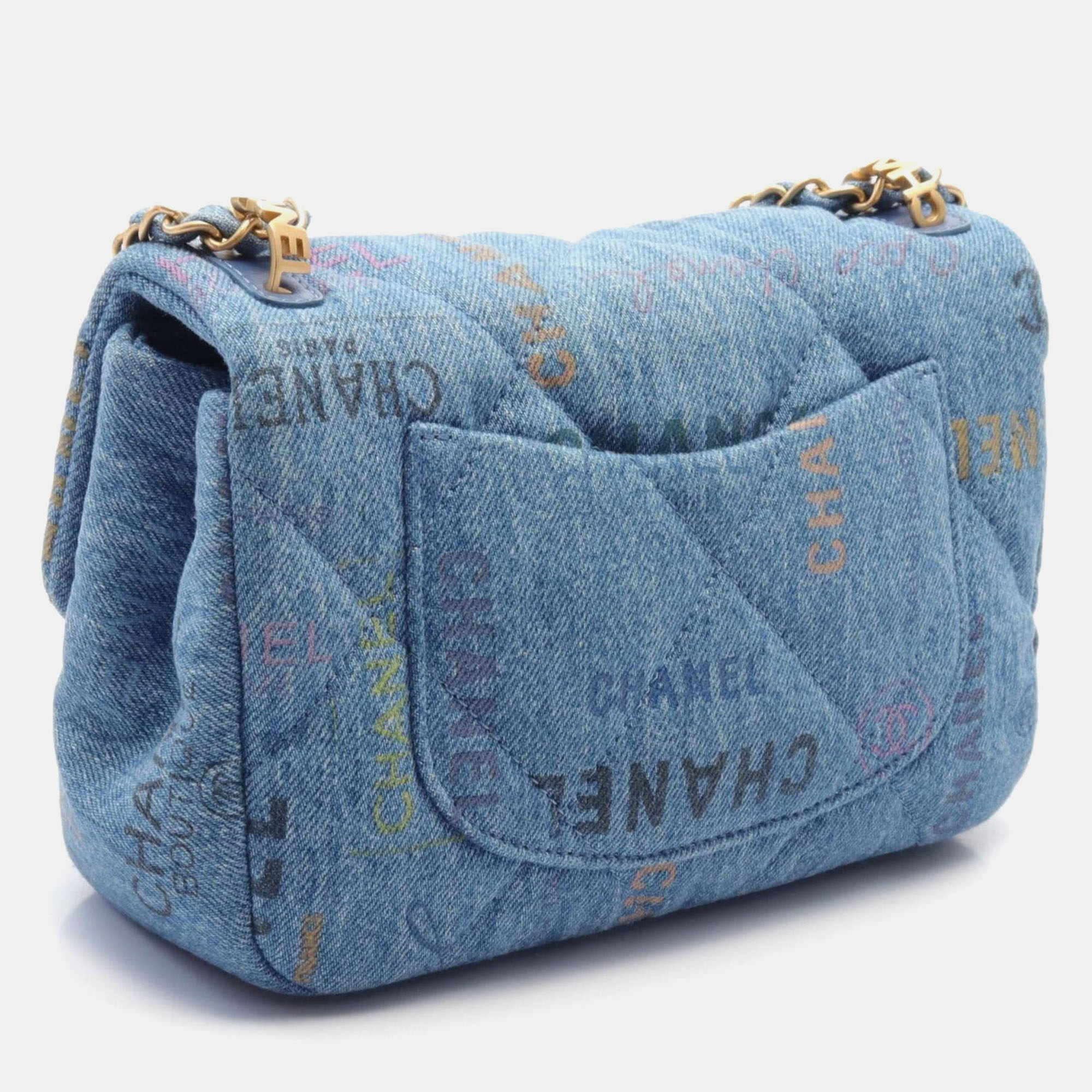 Chanel Blue Multicolor Denim Small Flap Bag 