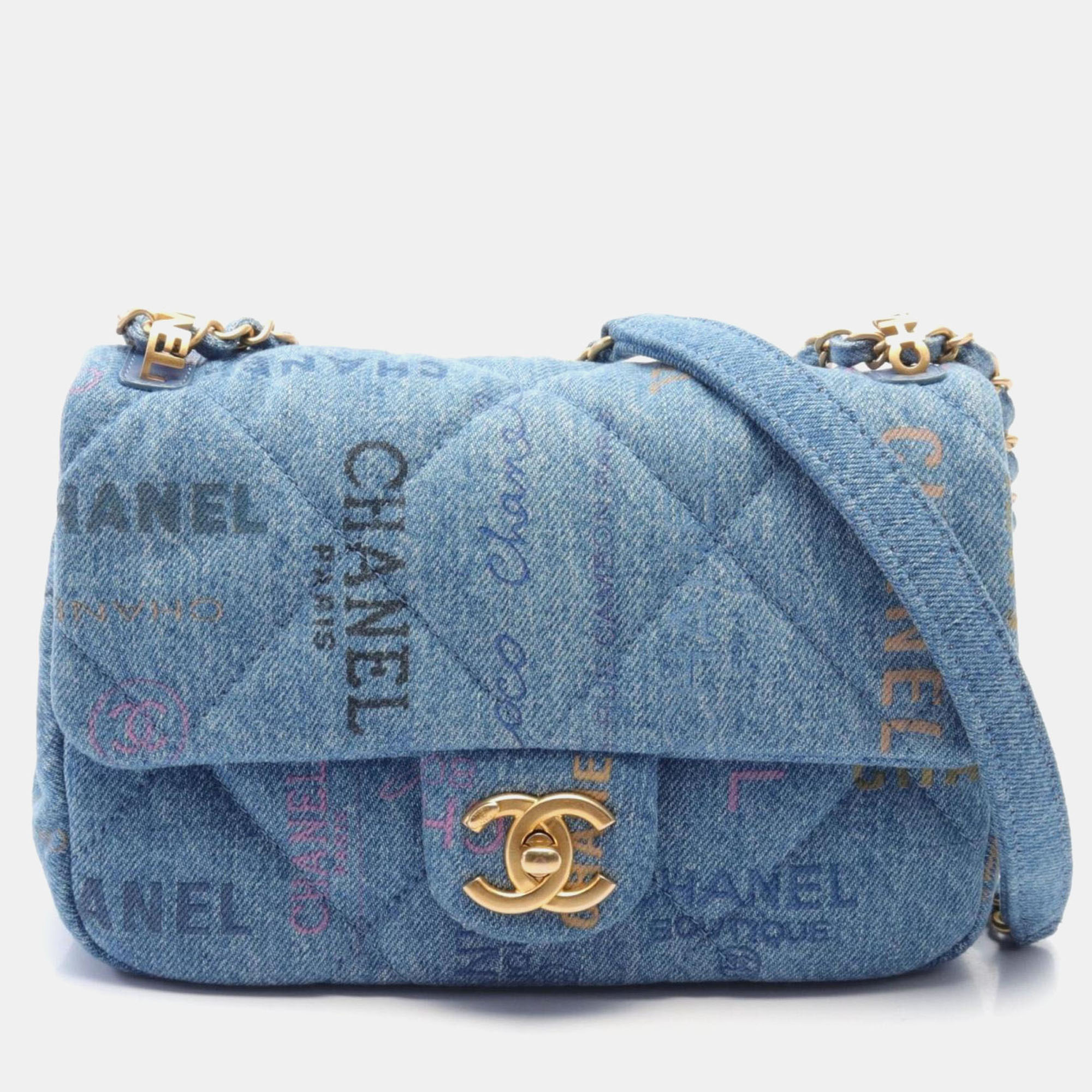 Chanel Blue Multicolor Denim Small Flap Bag 