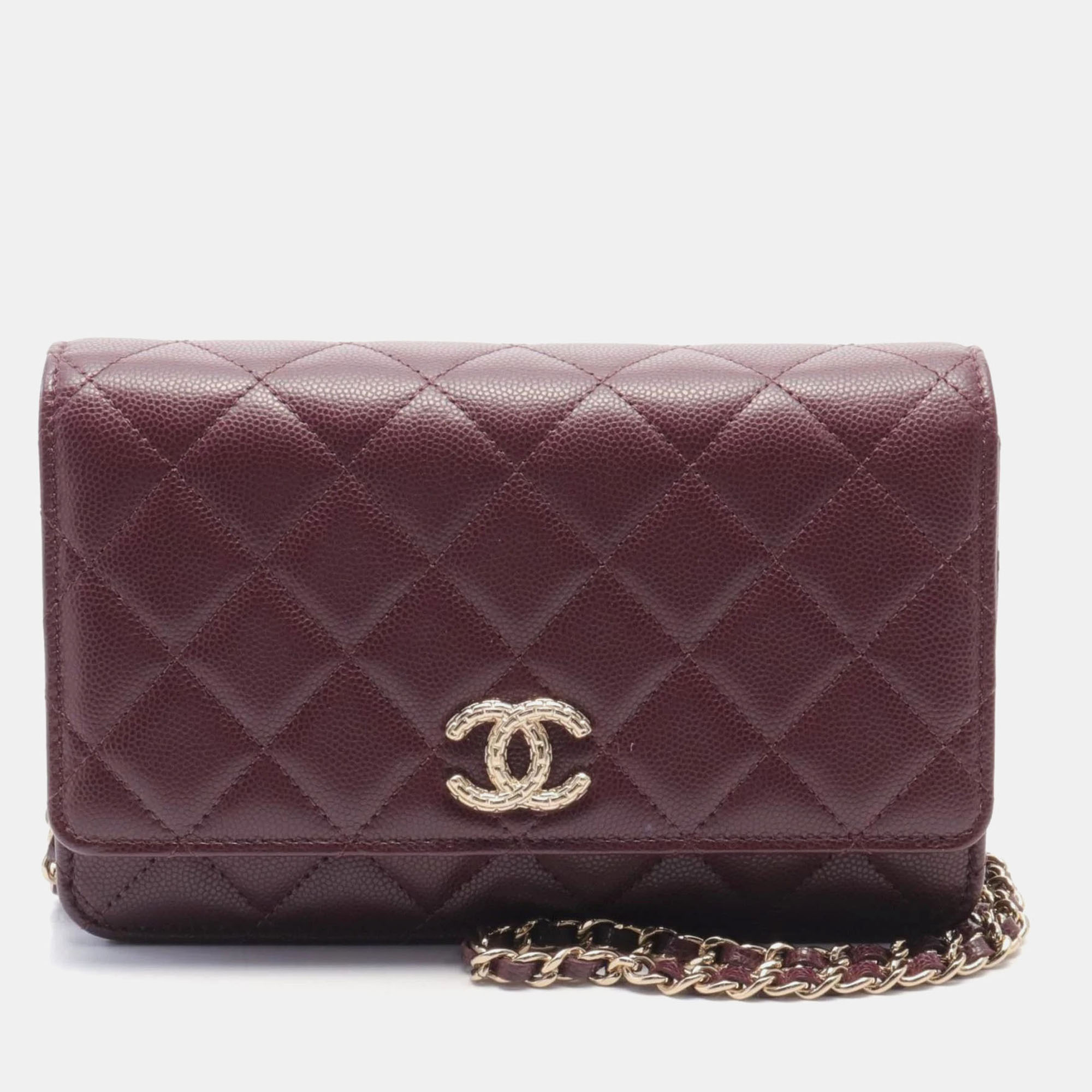 Pre-owned Chanel Matelasse Shoulder Bag Leather Grained Calfskin Bordeaux In Burgundy