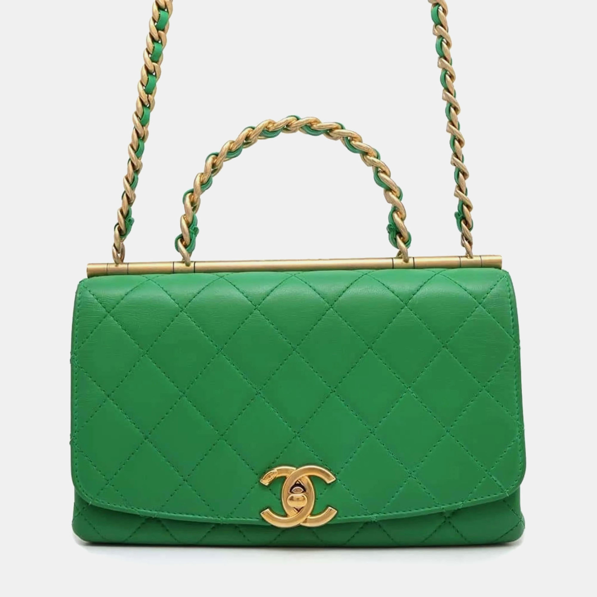 

Chanel Chain Shoulder Bag Matelasse Coco Mark Lambskin Chanel Handbag, Green