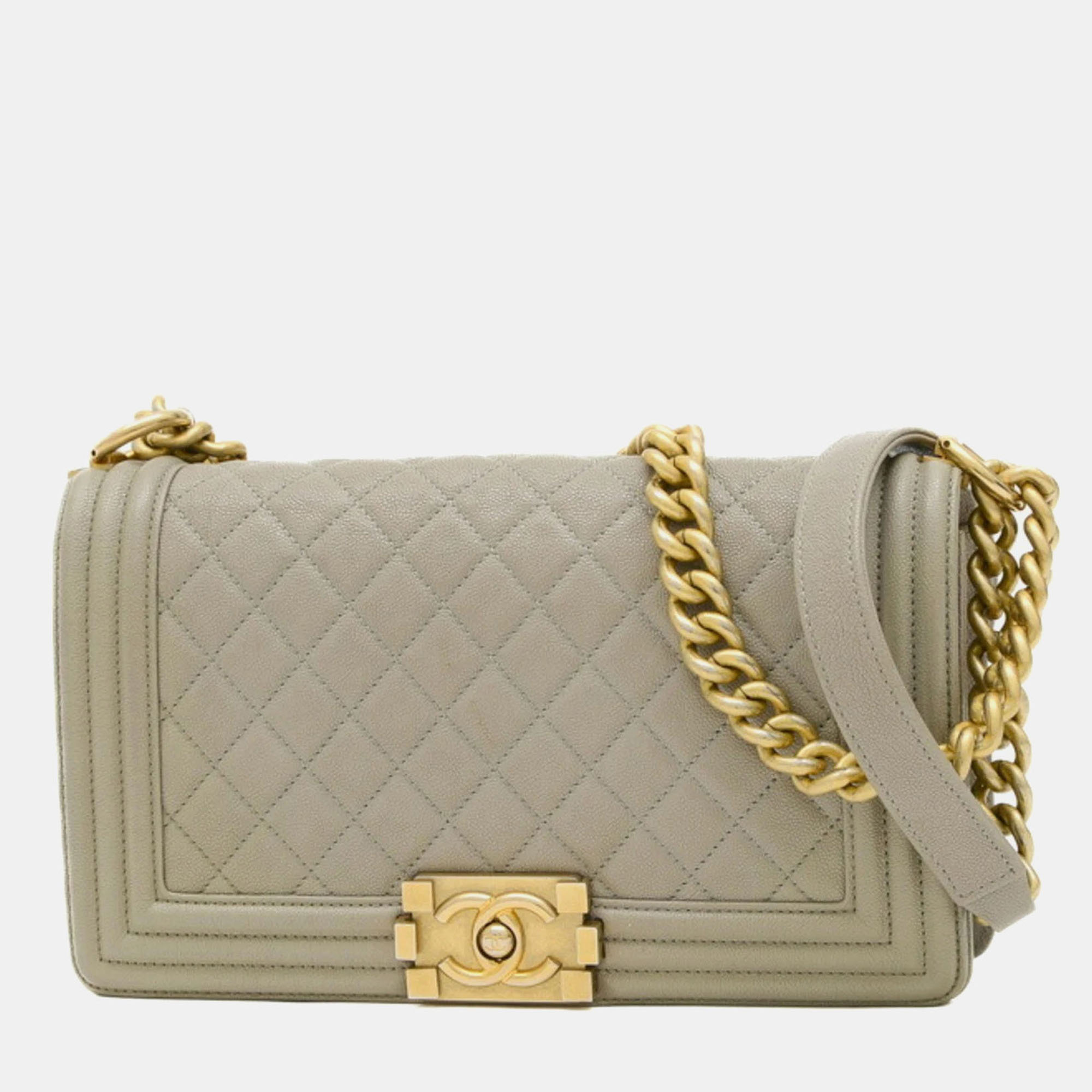 

Chanel Gray Caviar Leather Boy Shoulder Bag, Grey