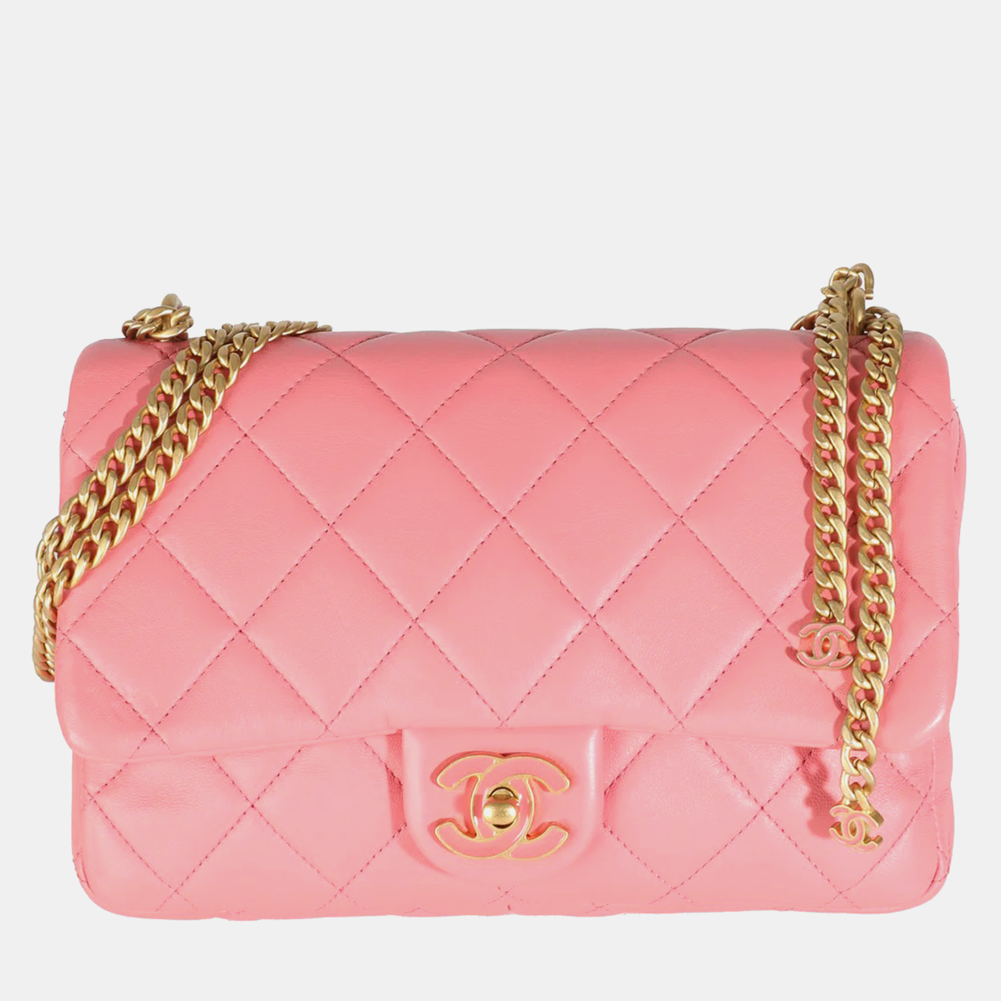 

Chanel Pink Quilted Lambskin Pending CC Small Square Flap