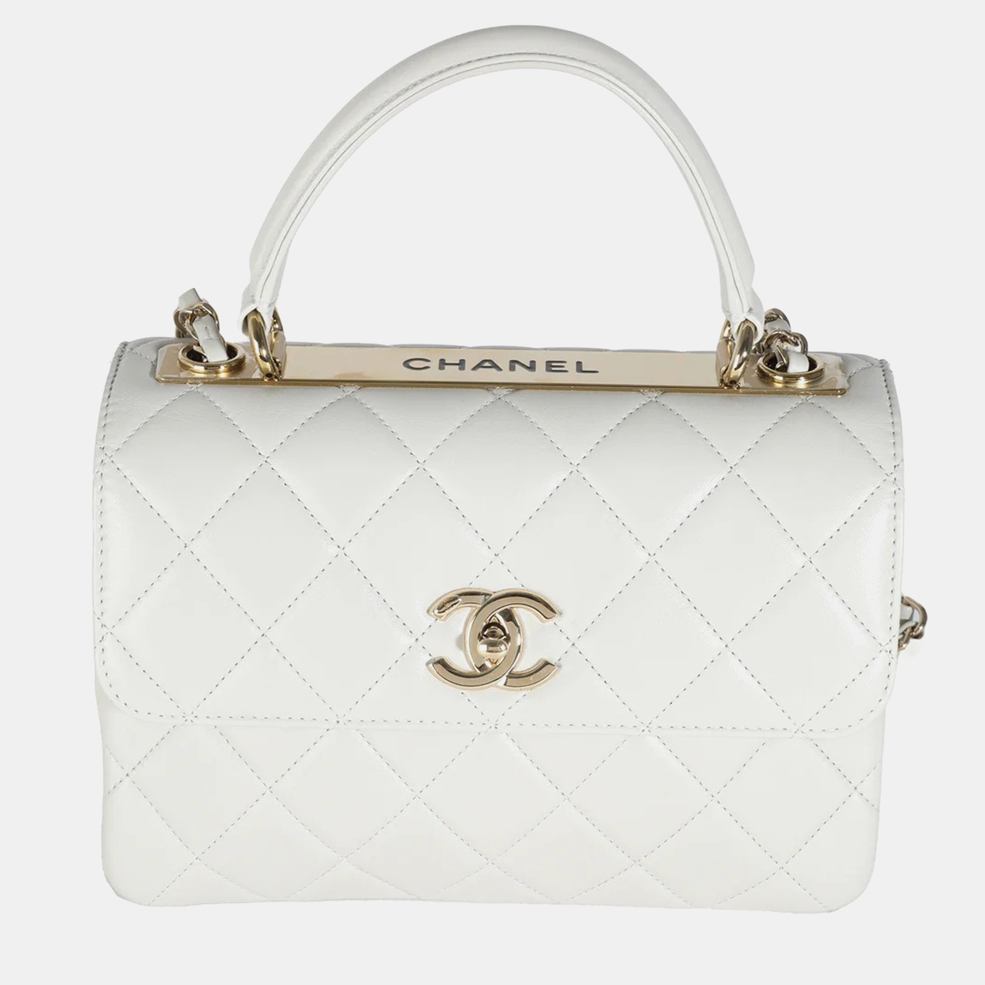 

Chanel Grey Quilted Lambskin Small Trendy CC Top Handle Flap Bag, White