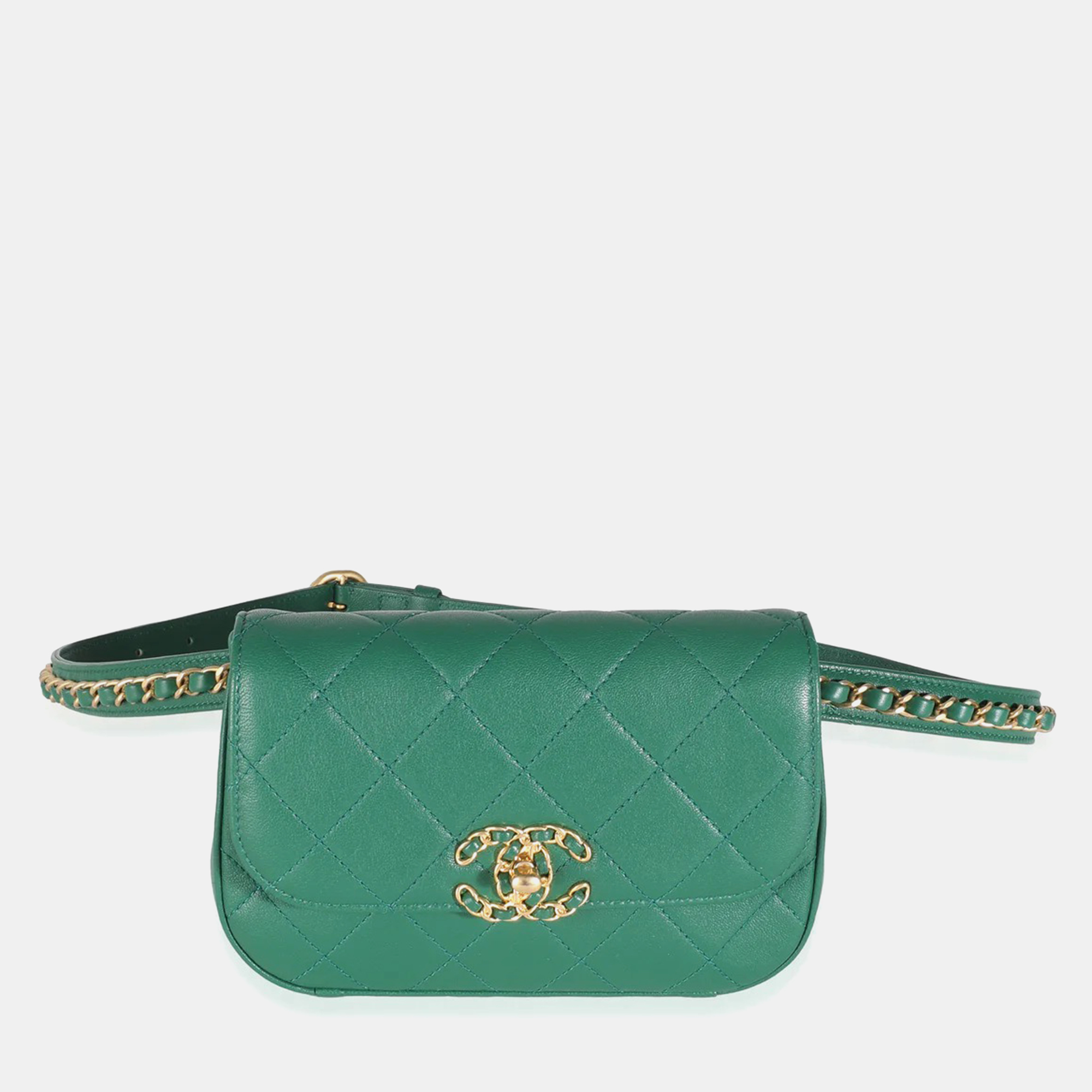 

Chanel Dark Green Quilted Lambskin Chain Infinity Waist Bag