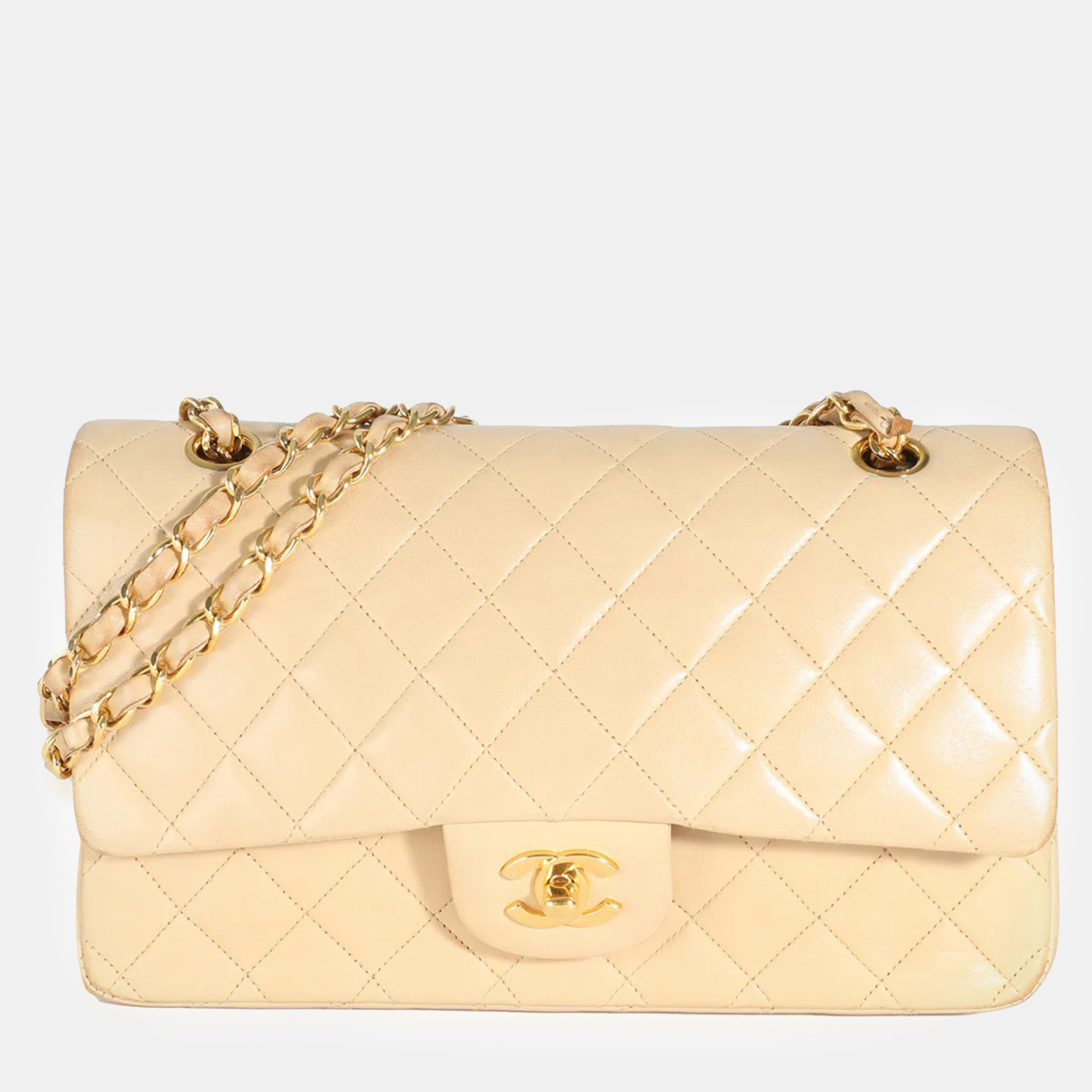 

Chanel Vintage 24K Beige Quilted Lambskin Medium Classic Double Flap Bag