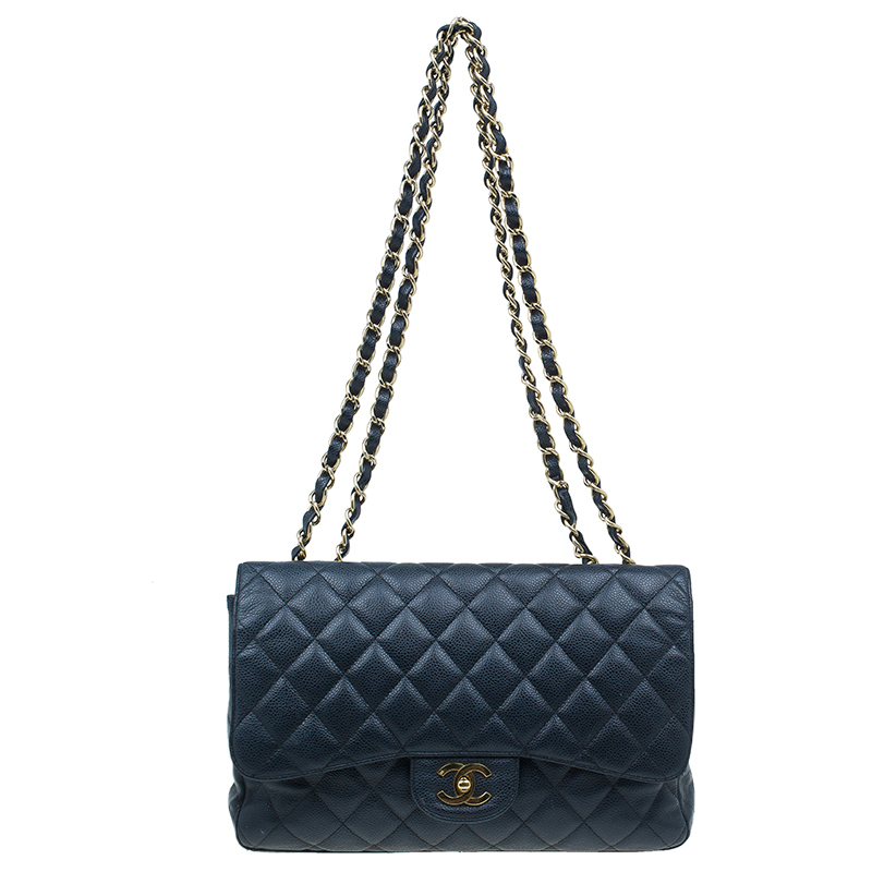 Chanel Black Caviar Leather Jumbo Classic Flap Bag