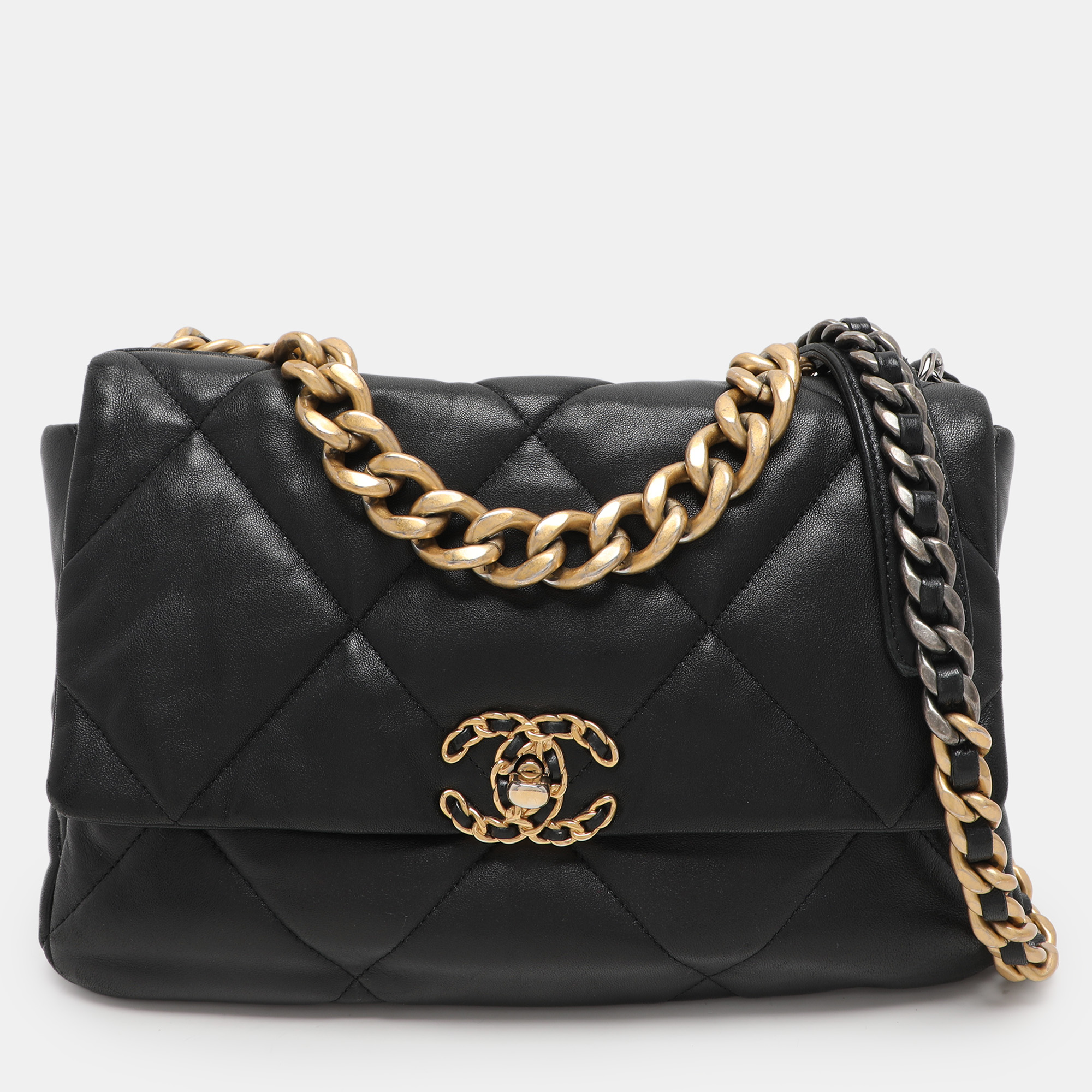 

Chanel Black Quilted Leather Large 19 Flap Bag