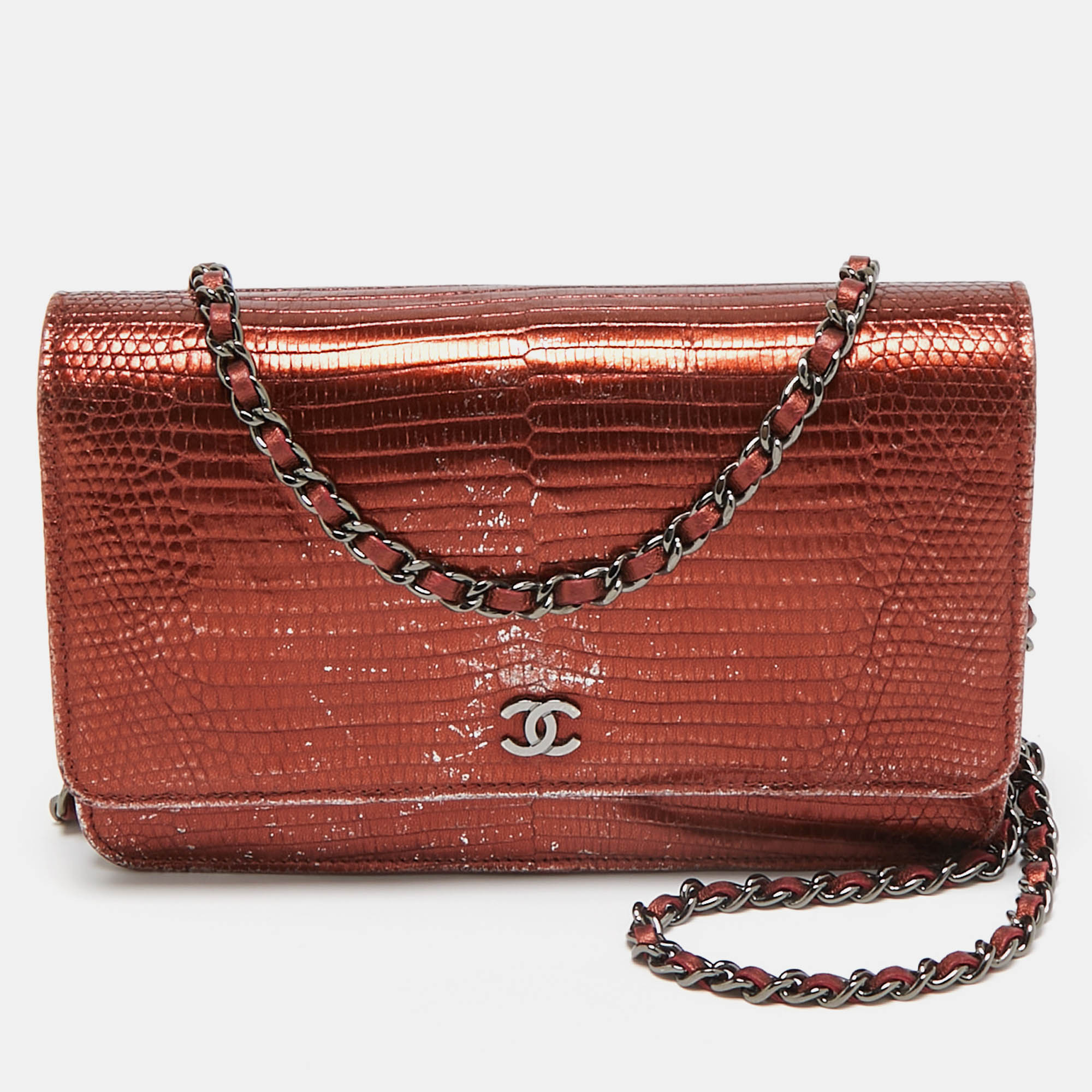 

Chanel Bronze Lizard CC Wallet on Chain, Brown