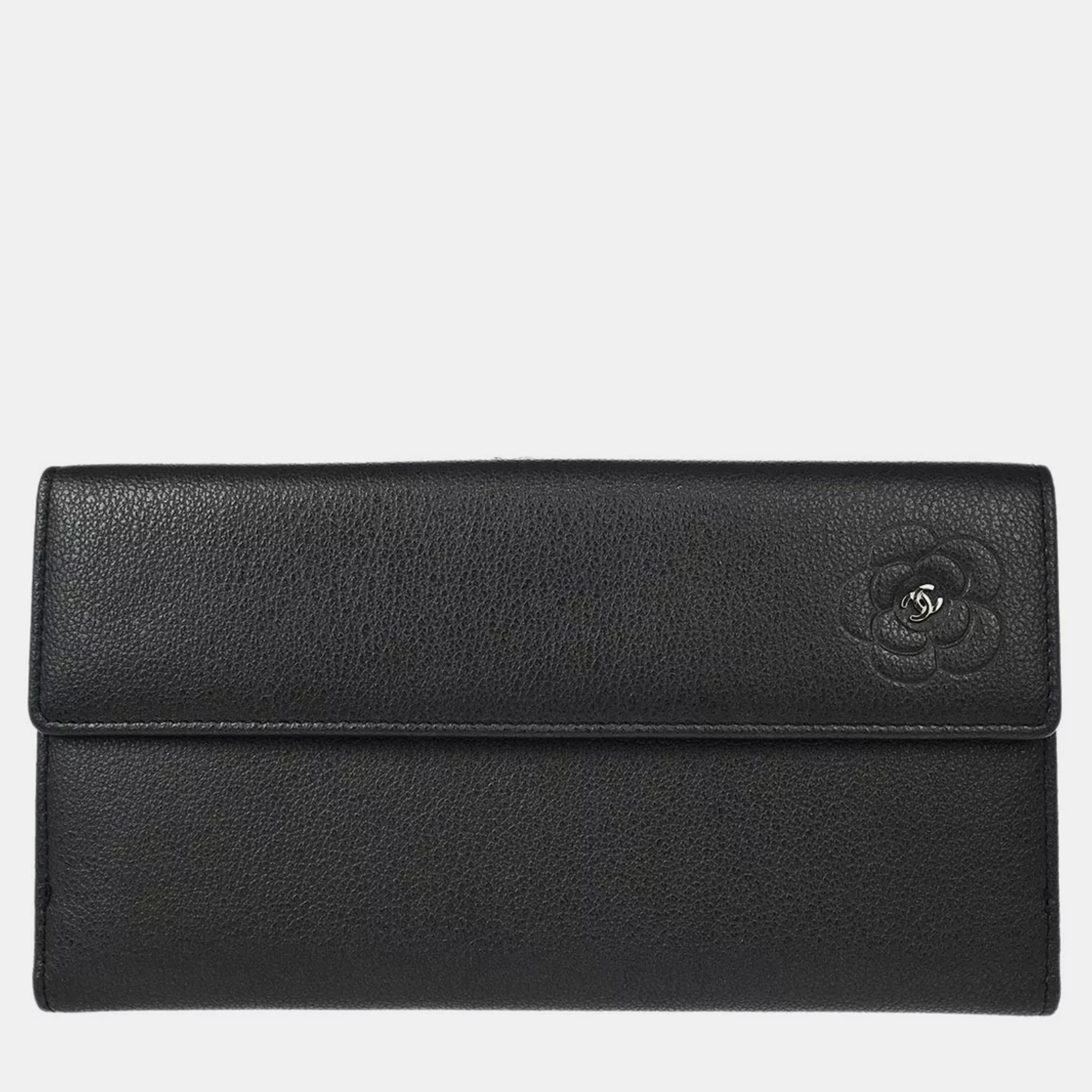 

Chanel Black Leather Camellia Bifold Wallet