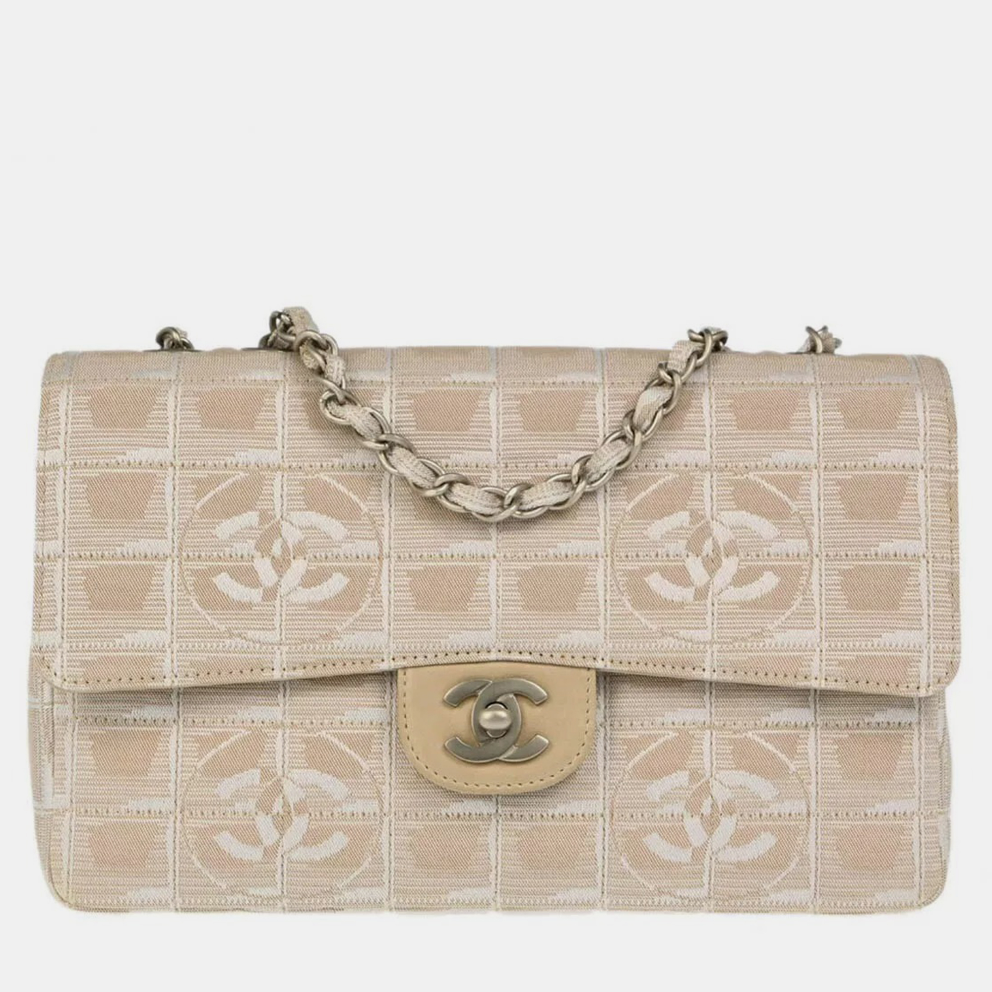 

Chanel Beige Jacquard Nylon Travel Line Single Flap Shoulder Bag