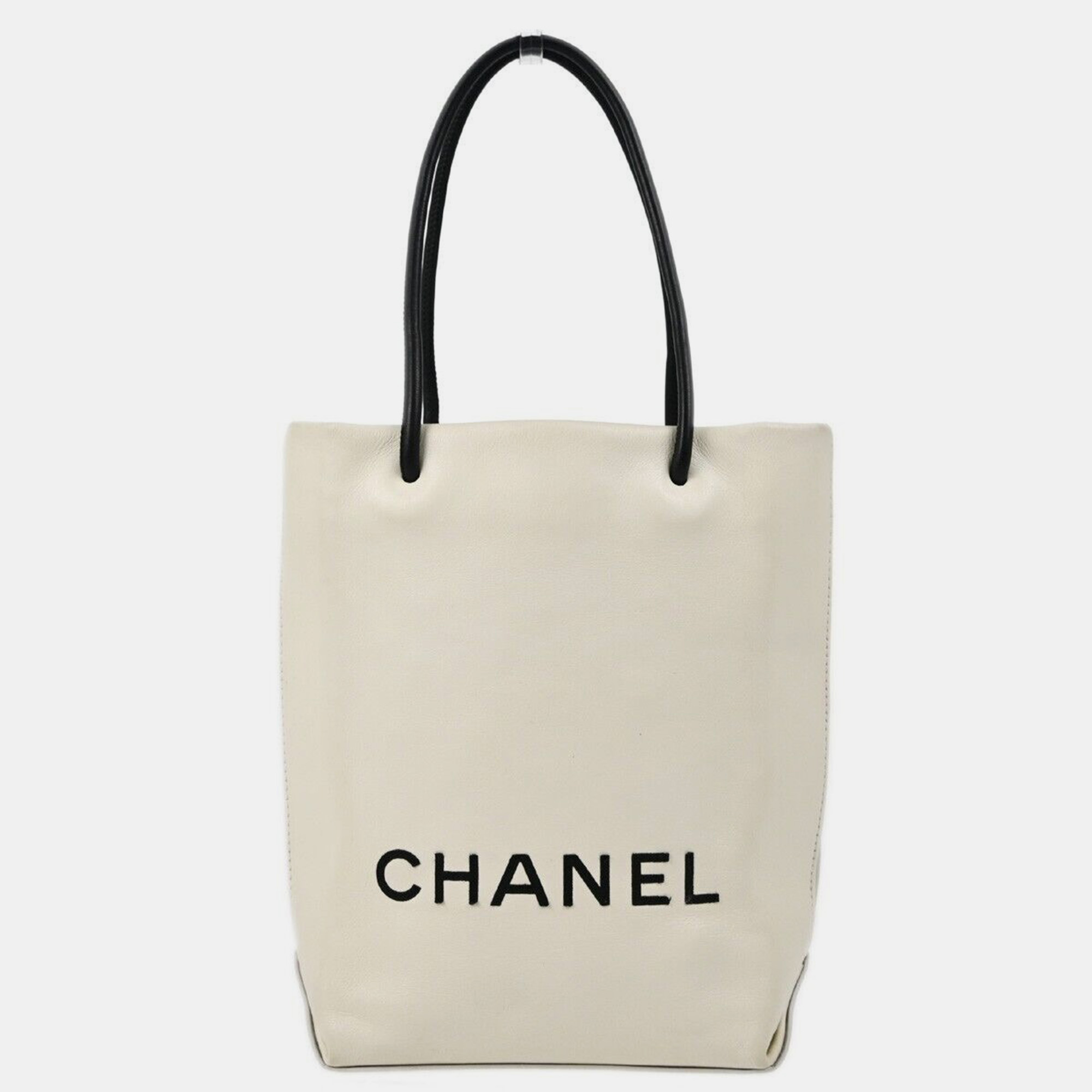 

Chanel White Calfskin Essential Tote Bag, Black