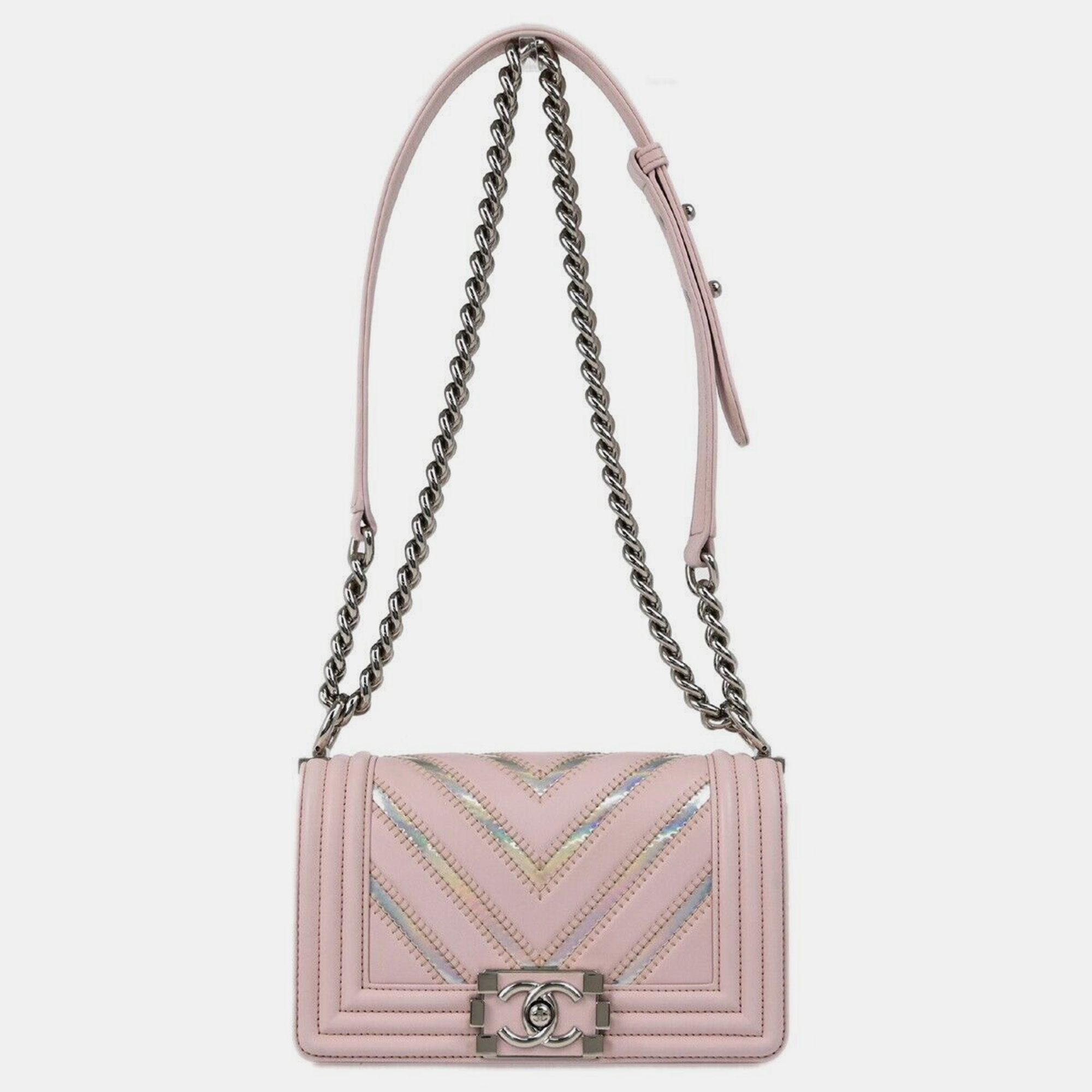 

Boy Chanel Pink Prism Lambskin Chevron Small Chain Shoulder Bag