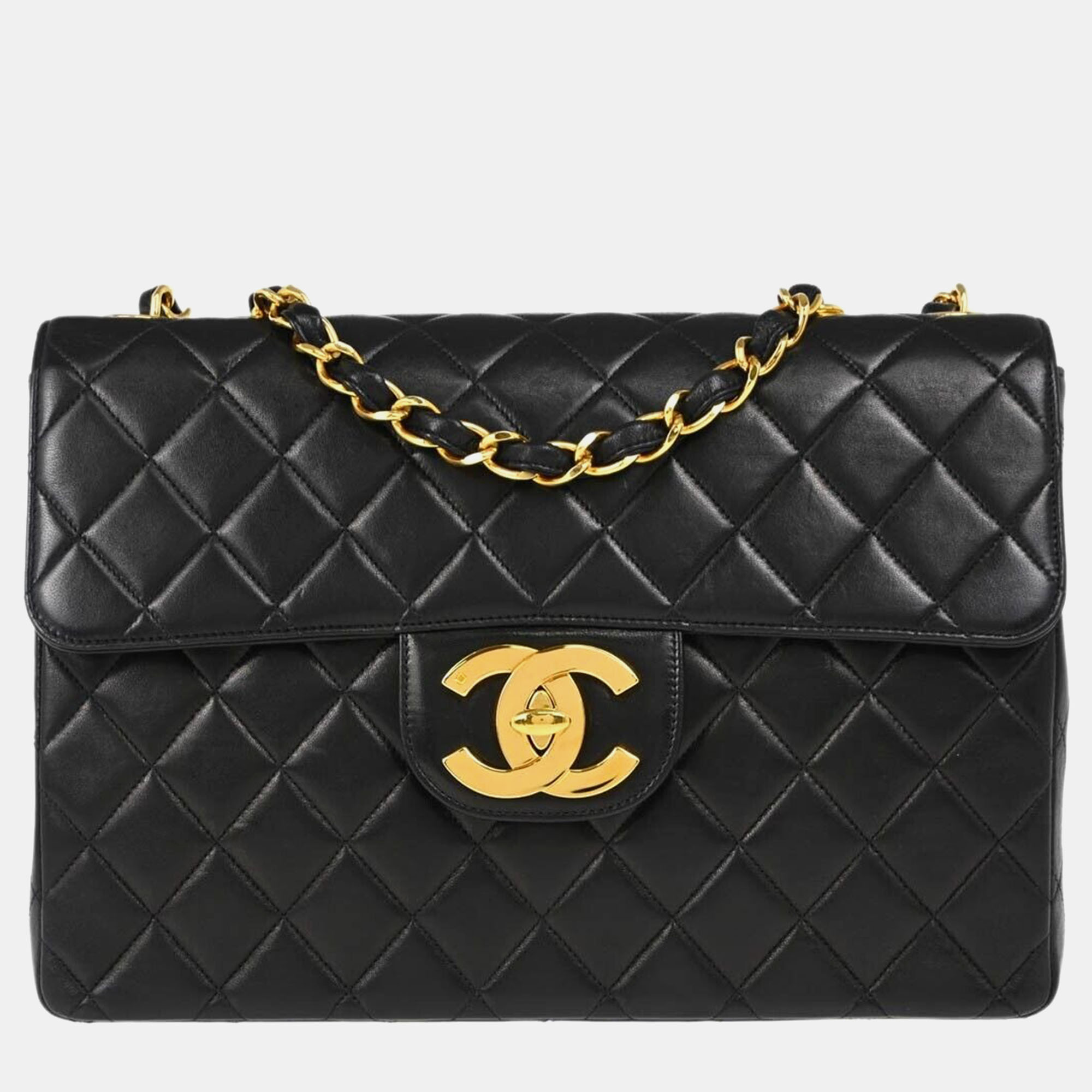 

Chanel Black Lambskin Jumbo Classic Flap Shoulder Bag