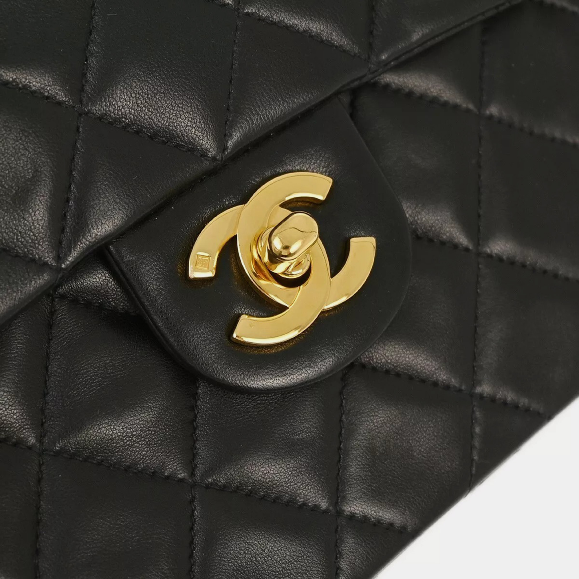 Chanel Black Lambskin Mini Classic Square Flap Shoulder  Bag 