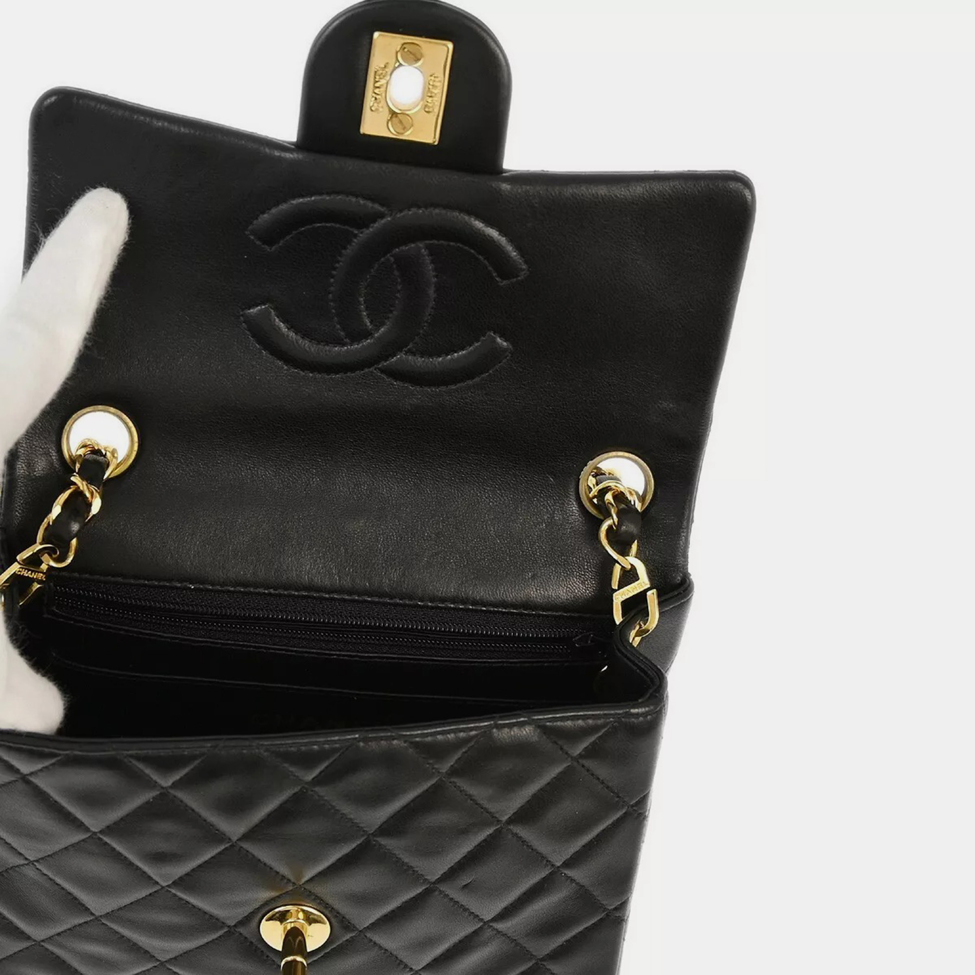 Chanel Black Lambskin Mini Classic Square Flap Shoulder  Bag 