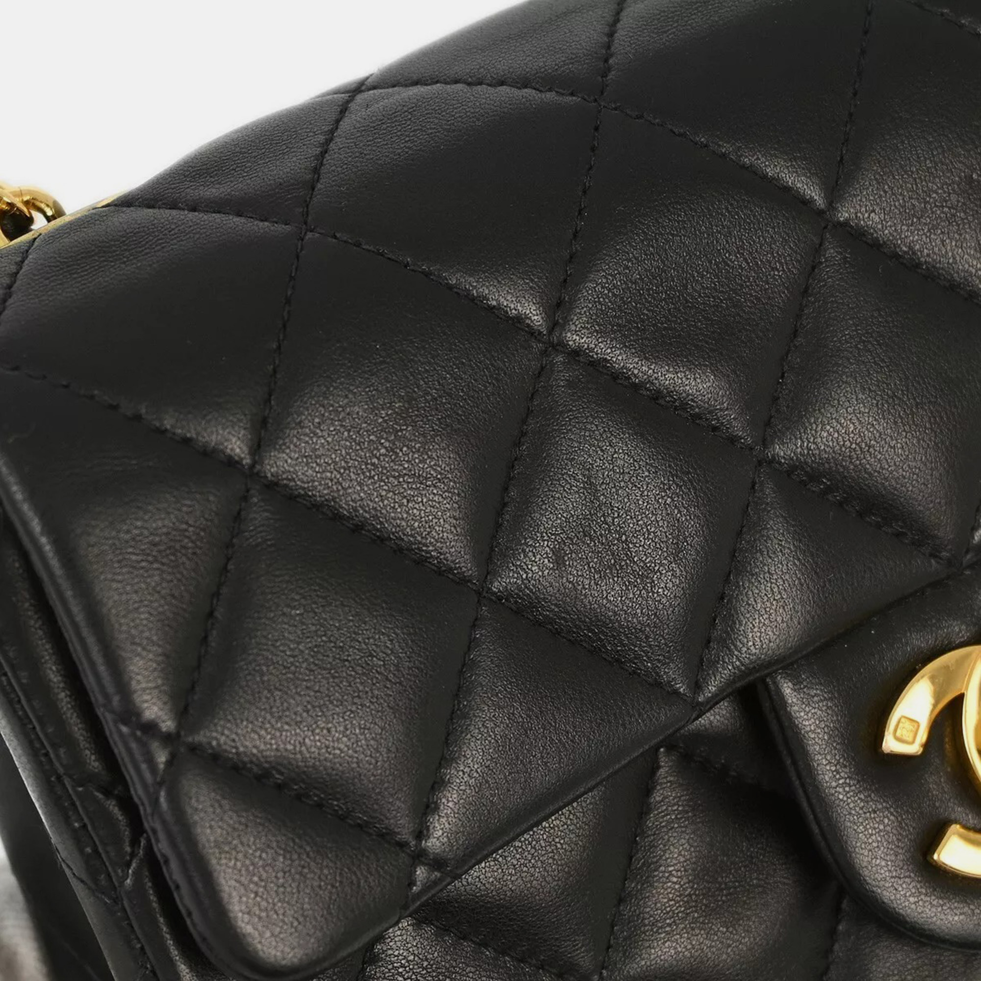 Chanel Black Lambskin Mini Classic Square Flap Shoulder  Bag 