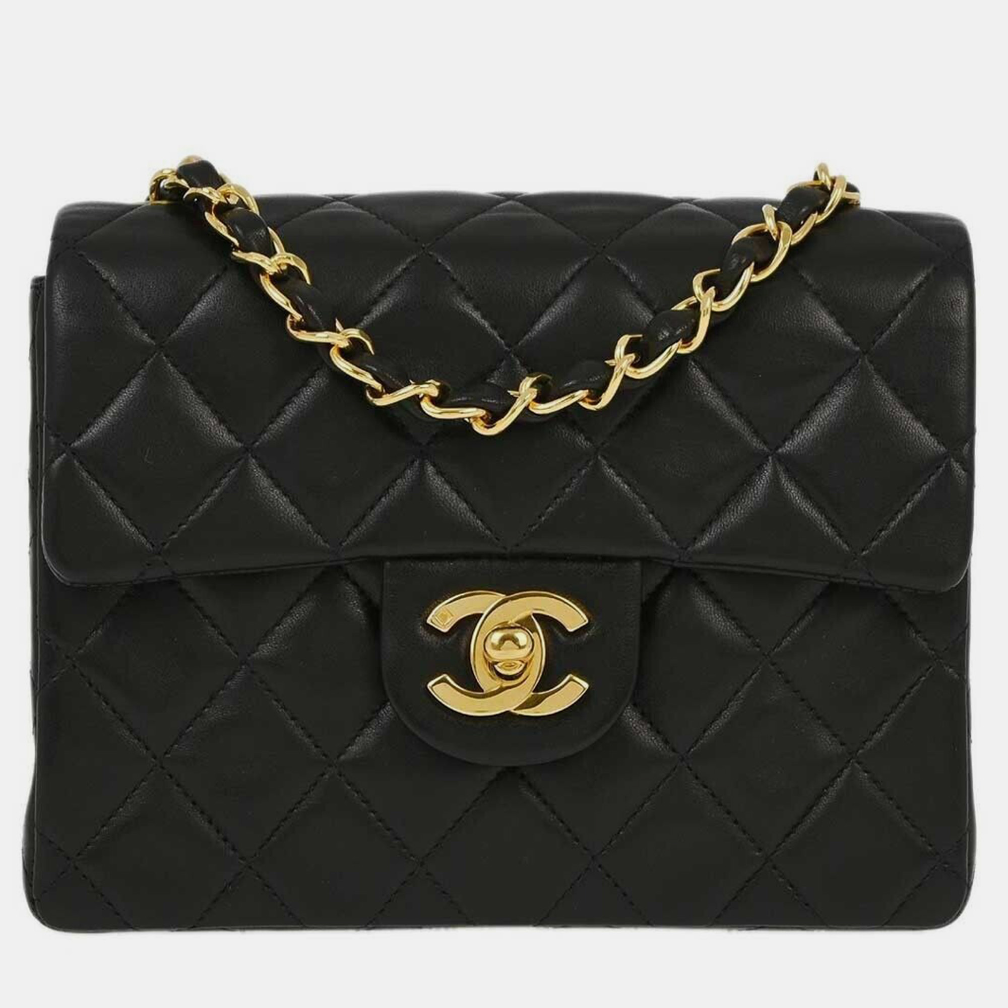 

Chanel Black Lambskin Mini Classic Square Flap Shoulder Bag