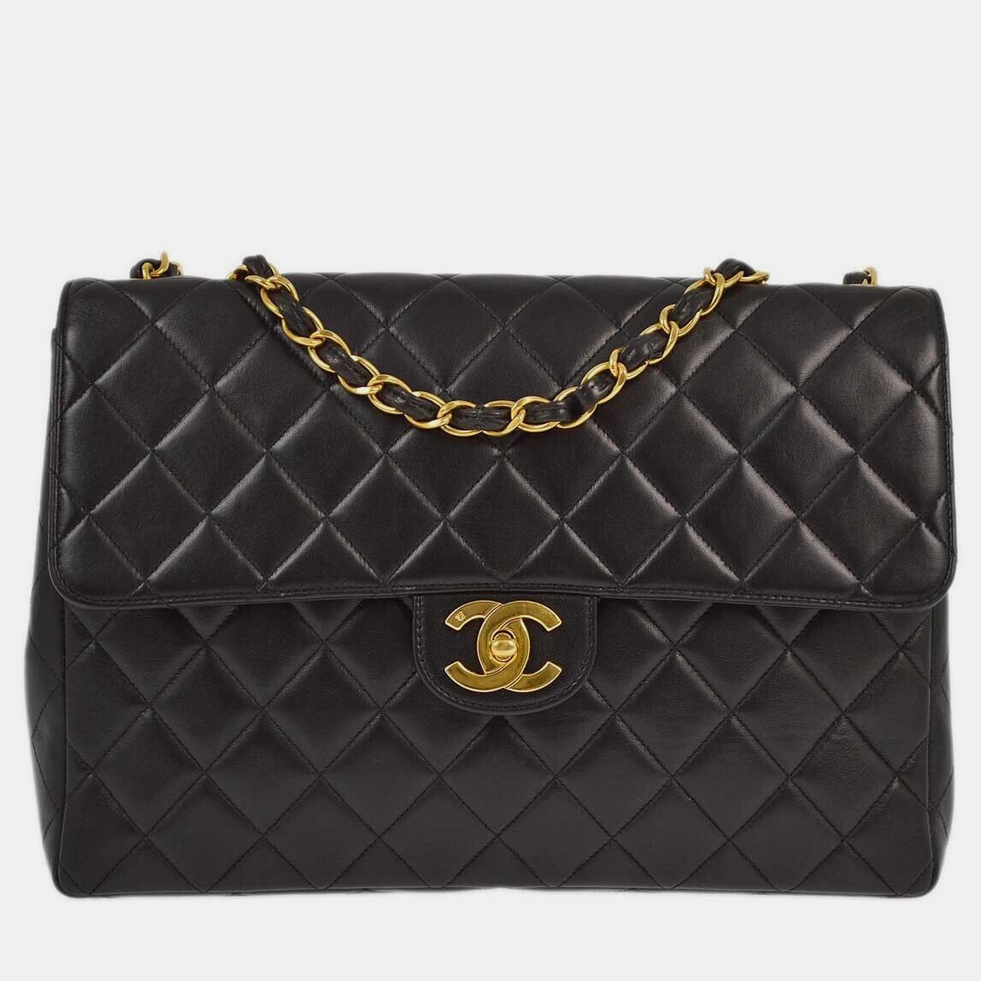 

Chanel Black Lambskin Jumbo Classic Flap Shoulder Bag