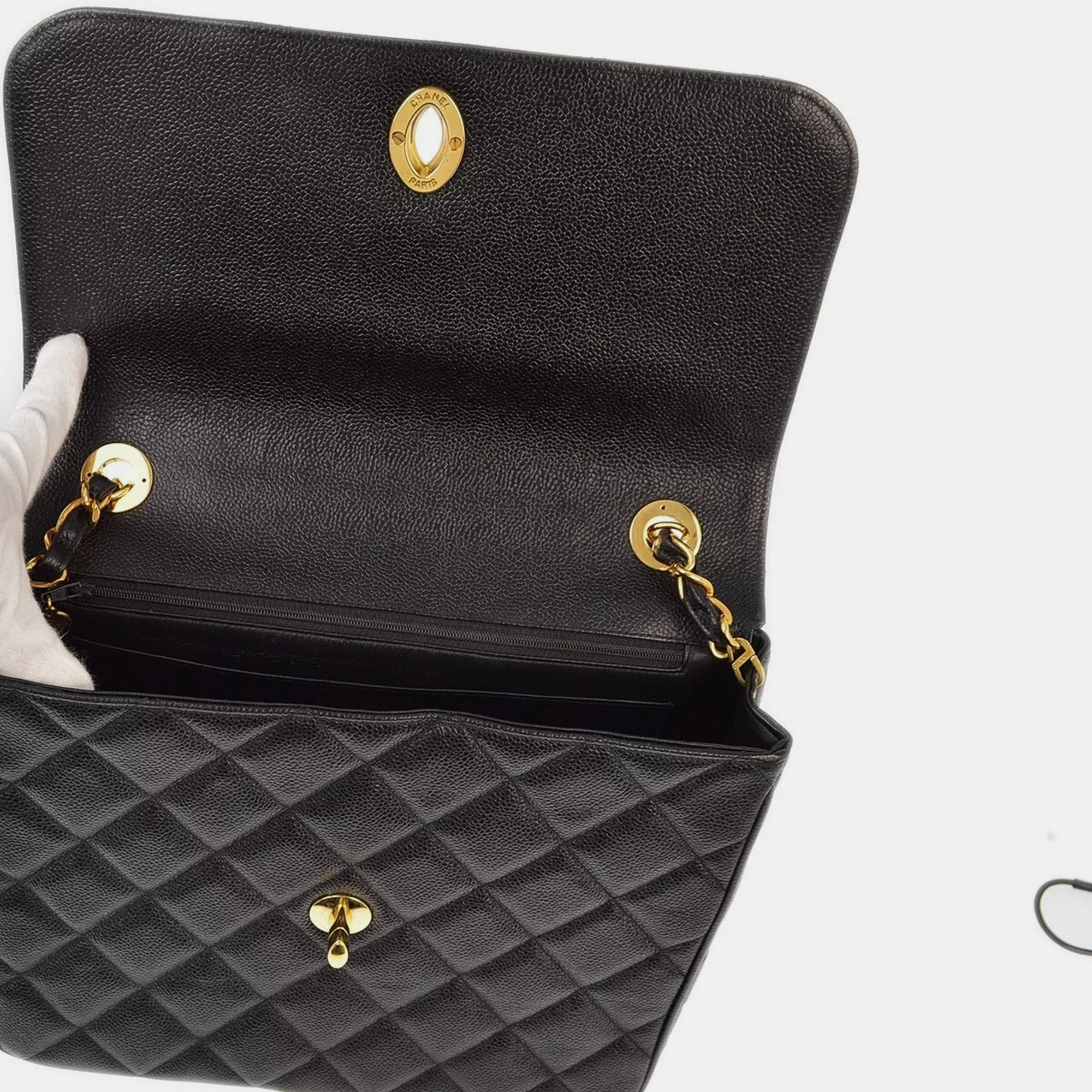 Chanel Black Black Calfskin Straight Flap Chain Shoulder  Bag 