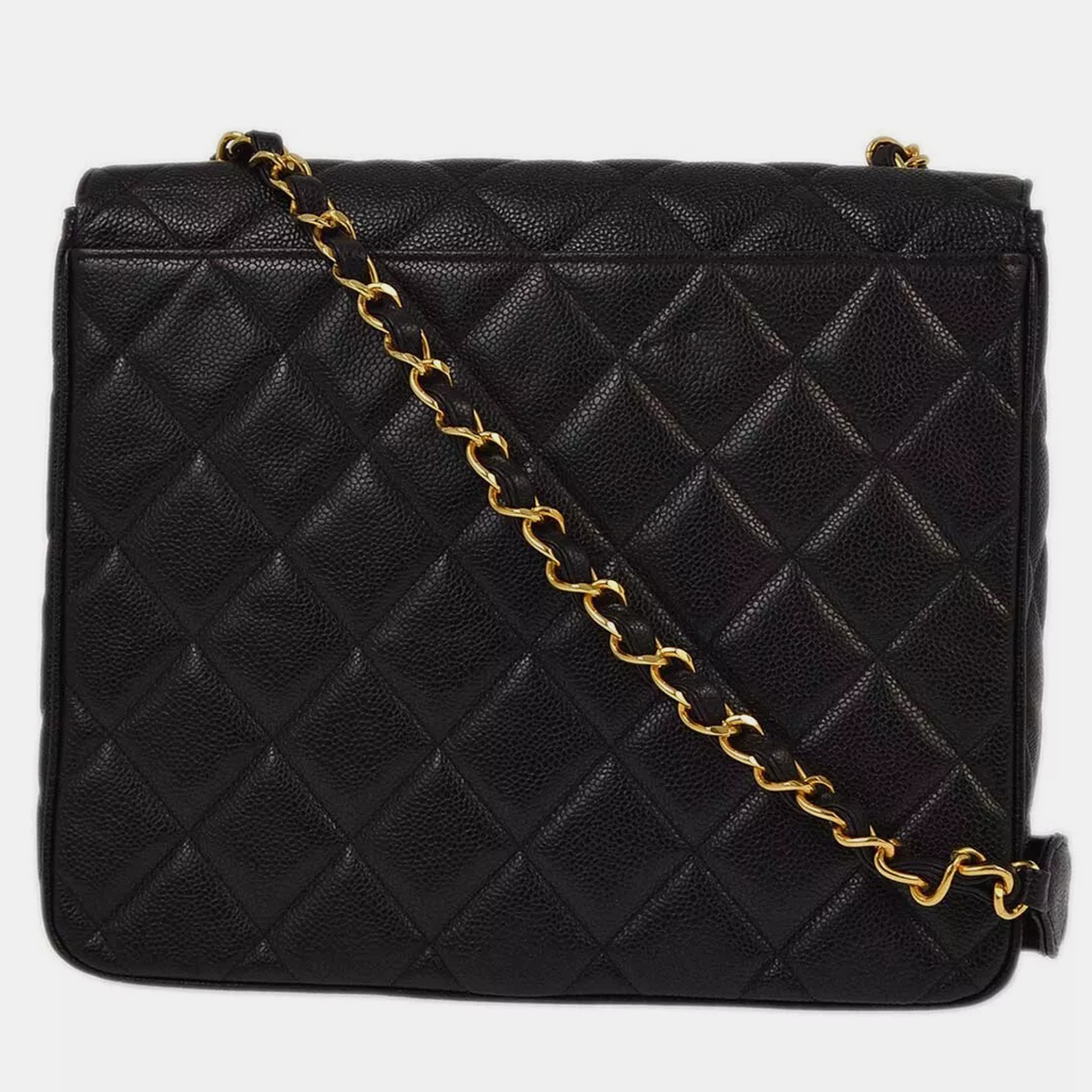 Chanel Black Black Calfskin Straight Flap Chain Shoulder  Bag 