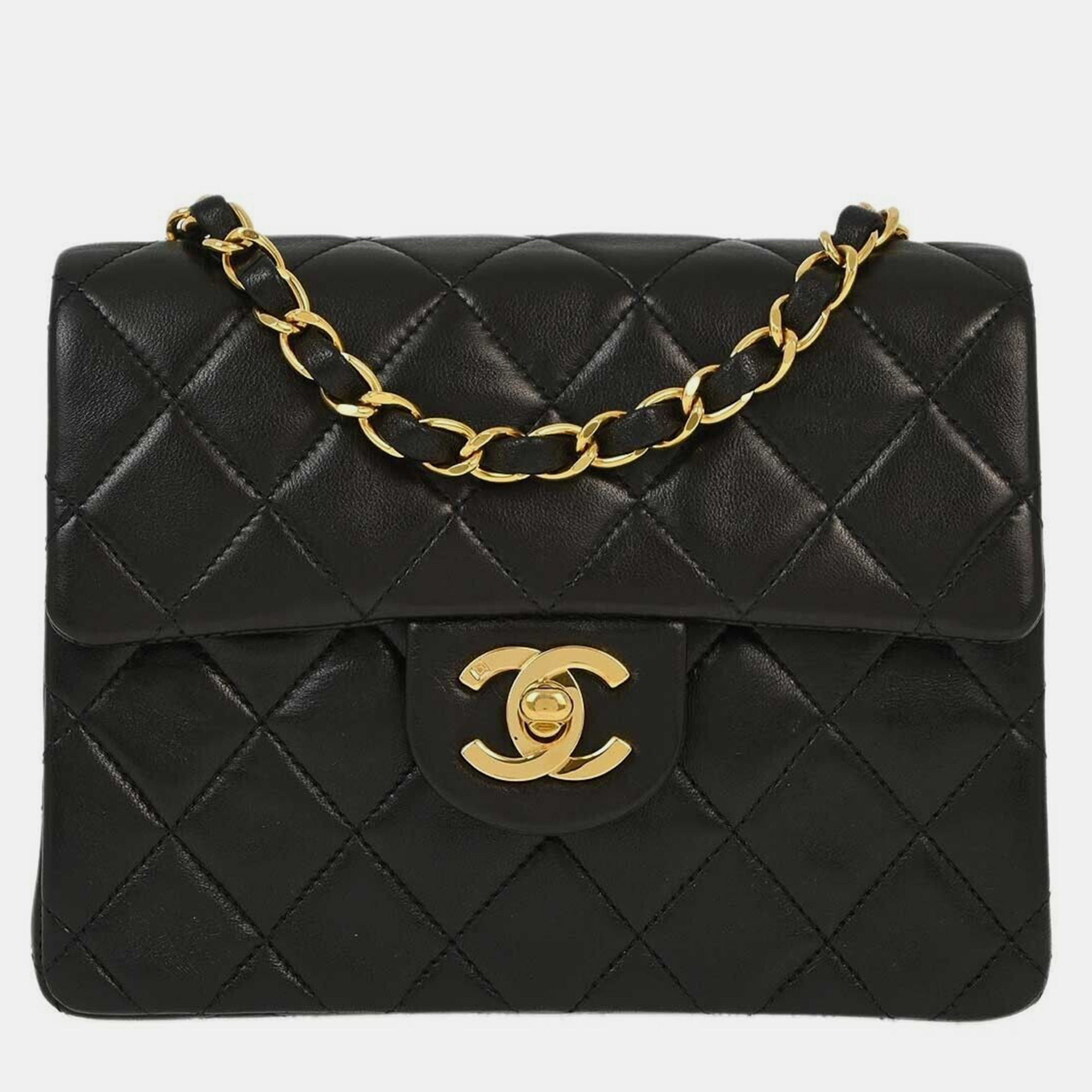 

Chanel Black Lambskin Mini Classic Square Flap Shoulder Bag 17