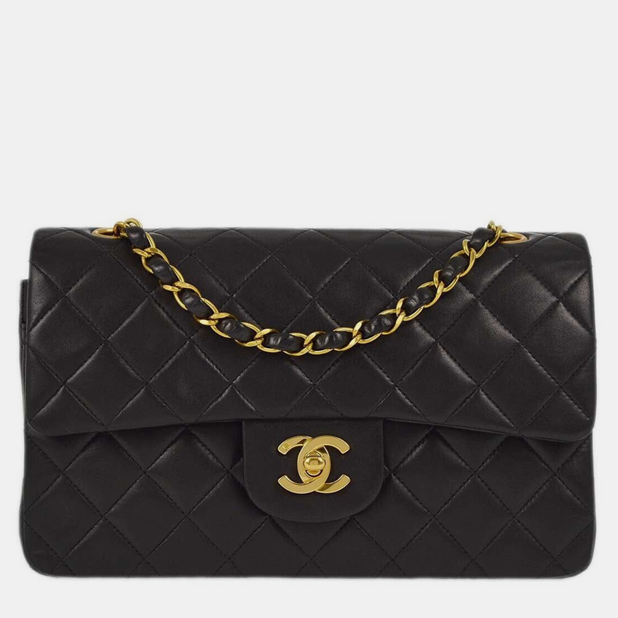 

Chanel Black Lambskin Small Classic Double Flap Shoulder Bag