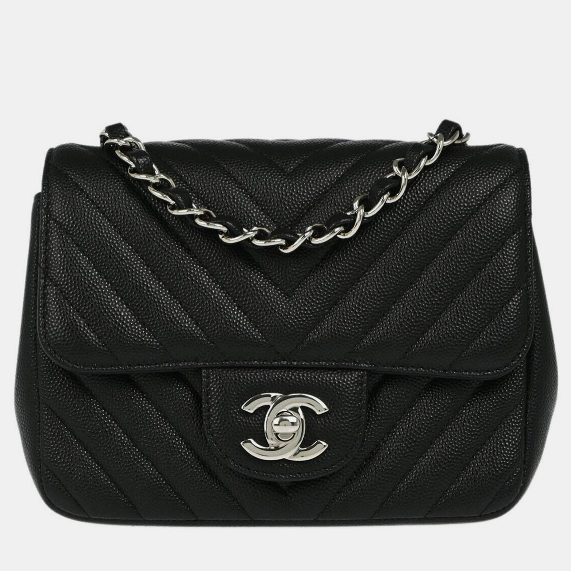 

Chanel Black Calfskin Chevron Mini Classic Square Flap Shoulder Bag 17