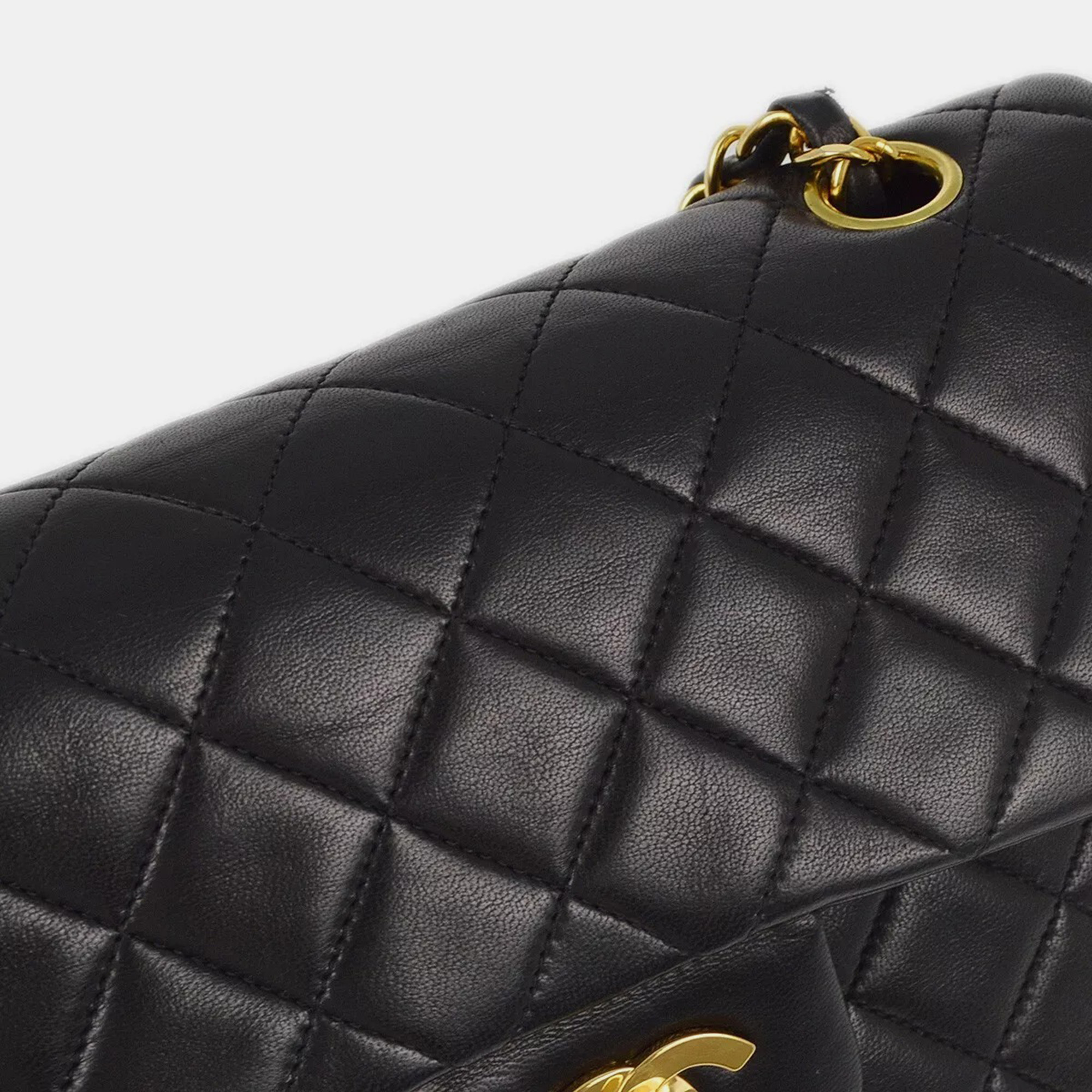 Chanel Black Lambskin Leather Small Classic Double Flap Shoulder Bag 
