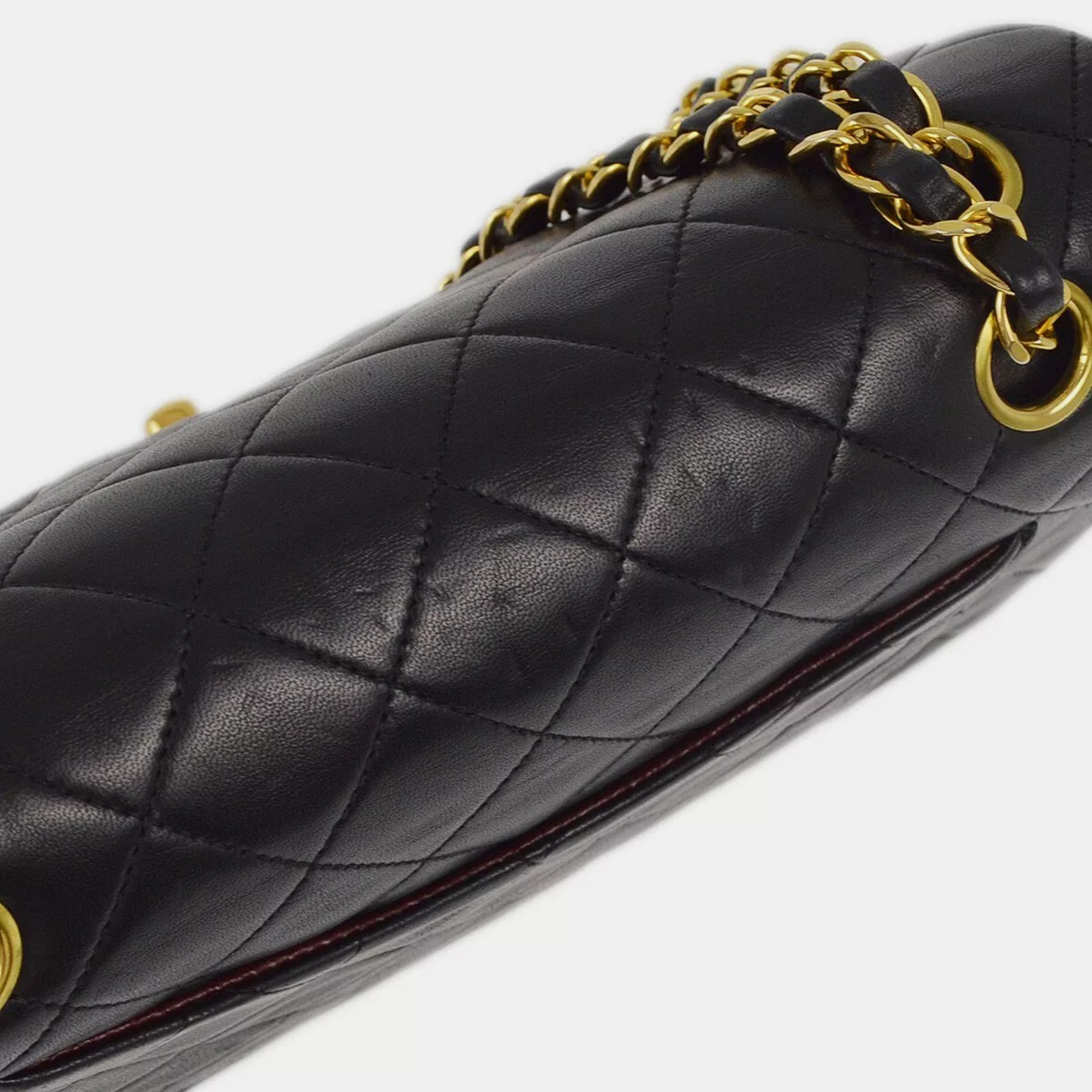 Chanel Black Lambskin Leather Small Classic Double Flap Shoulder Bag 
