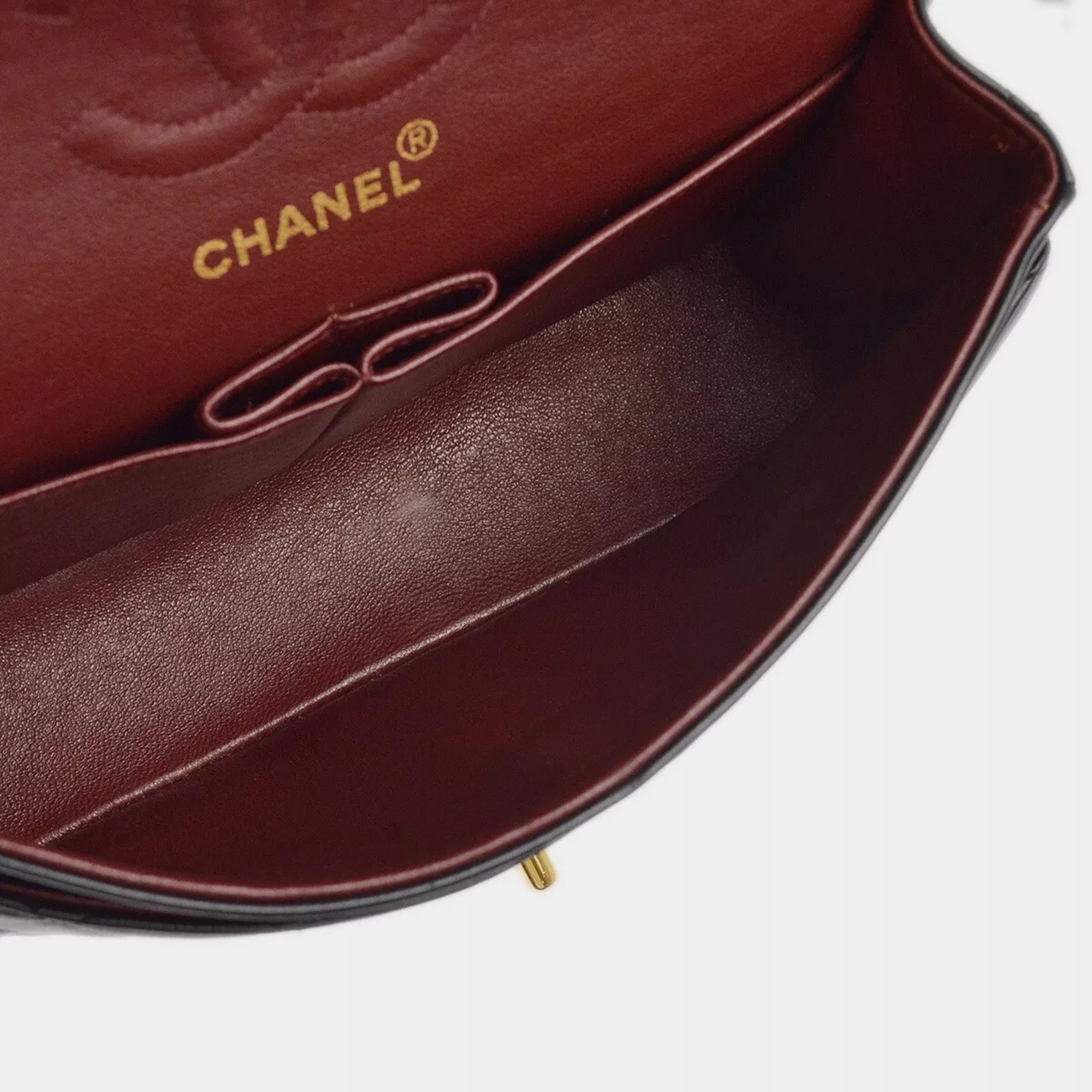 Chanel Black Lambskin Leather Small Classic Double Flap Shoulder Bag 