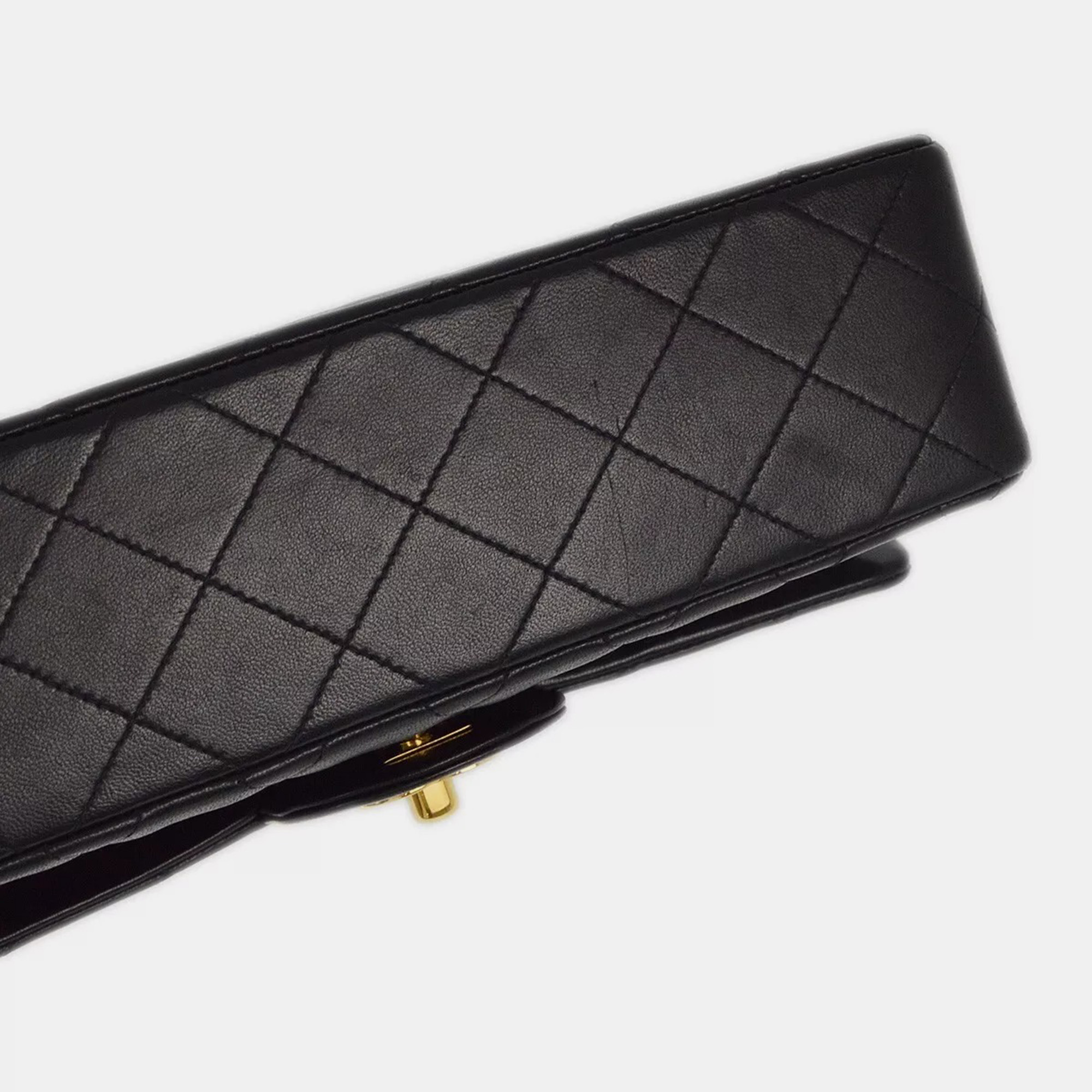Chanel Black Lambskin Leather Small Classic Double Flap Shoulder Bag 