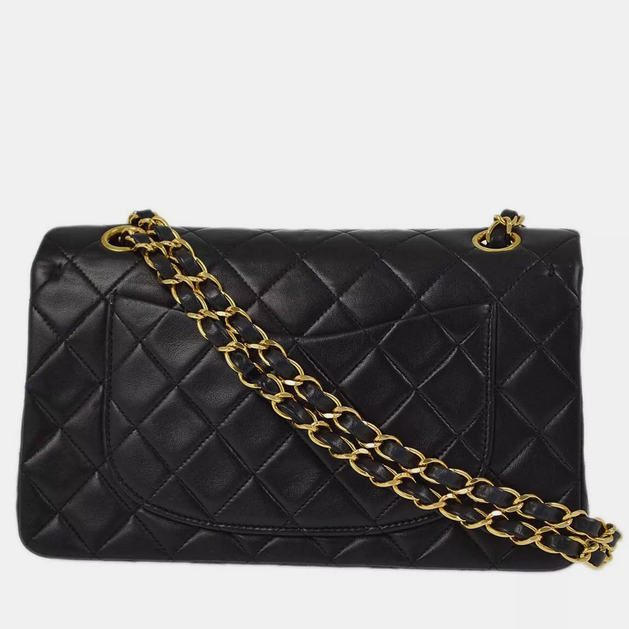 Chanel Black Lambskin Leather Small Classic Double Flap Shoulder Bag 