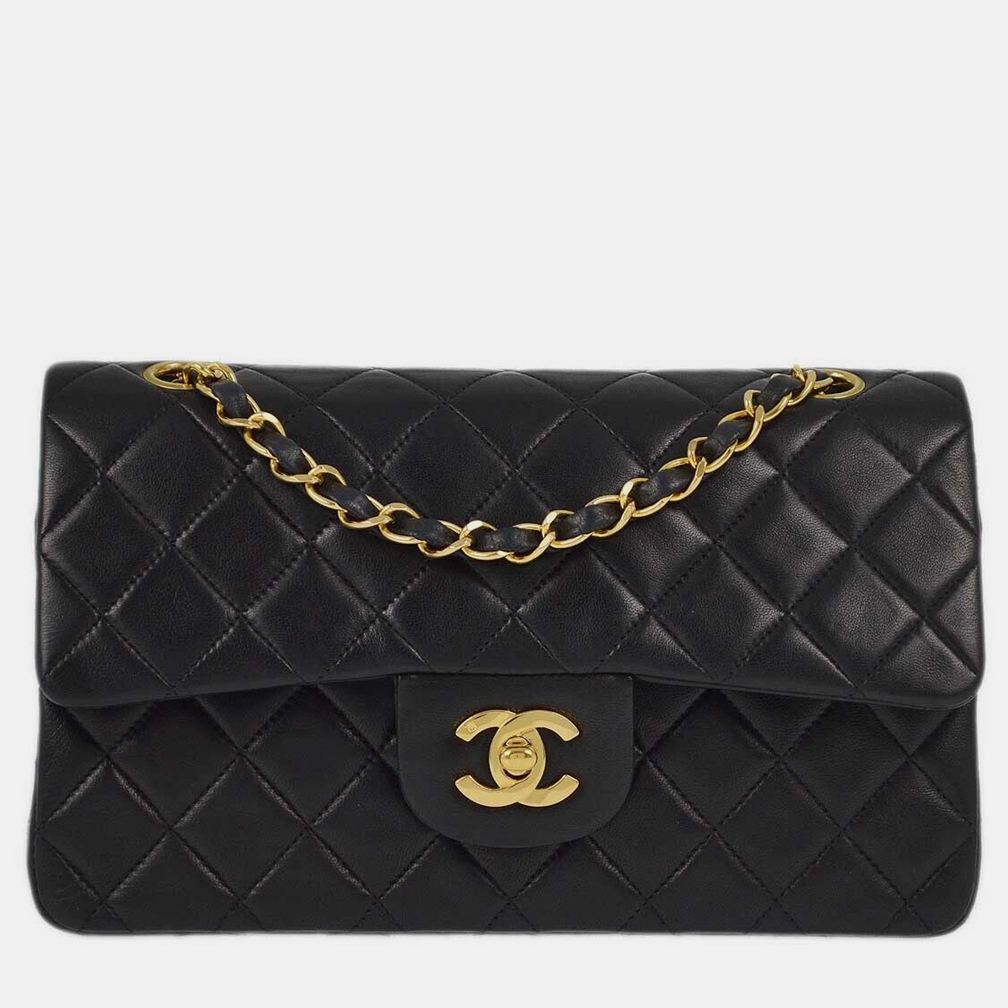 

Chanel Black Lambskin Small Classic Double Flap Shoulder Bag