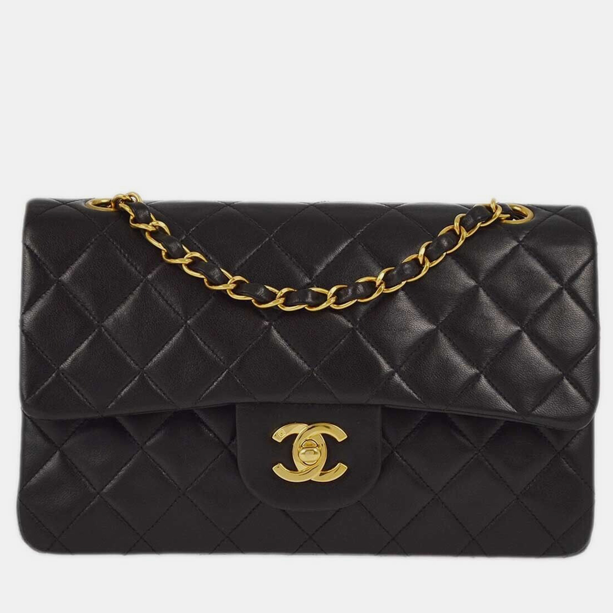 

Chanel Black Lambskin Small Classic Double Flap Shoulder Bag