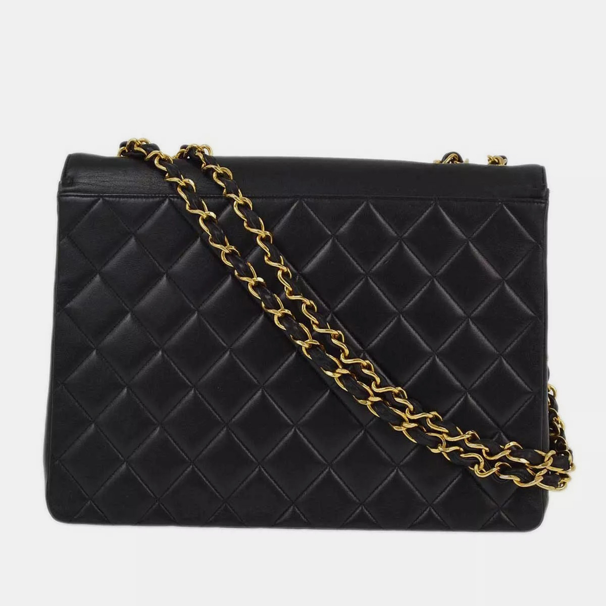 Chanel Black Lambskin Leather Maxi Classic Flap Jumbo Chain Shoulder Bag 