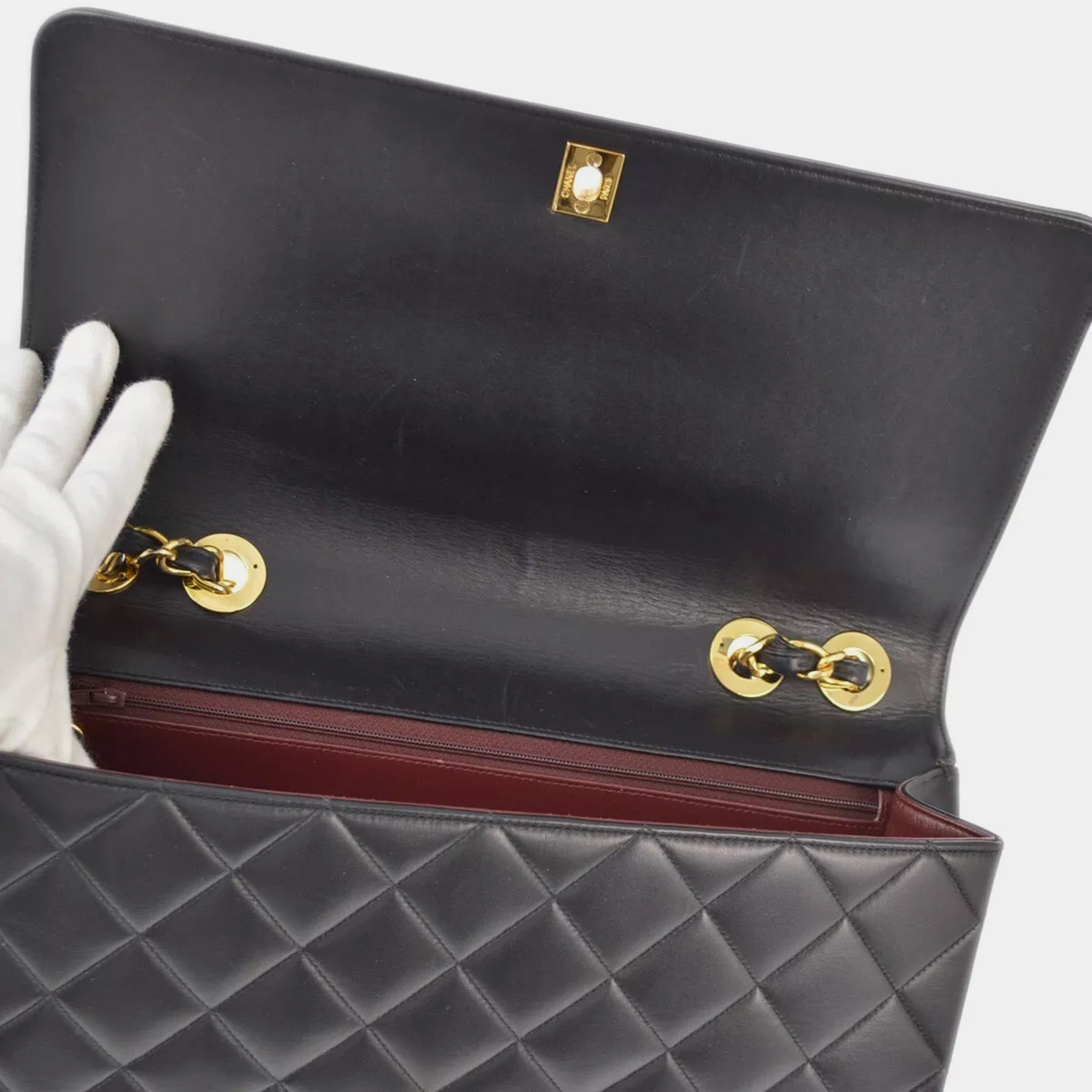 Chanel Black Lambskin Leather Maxi Classic Flap Jumbo Chain Shoulder Bag 