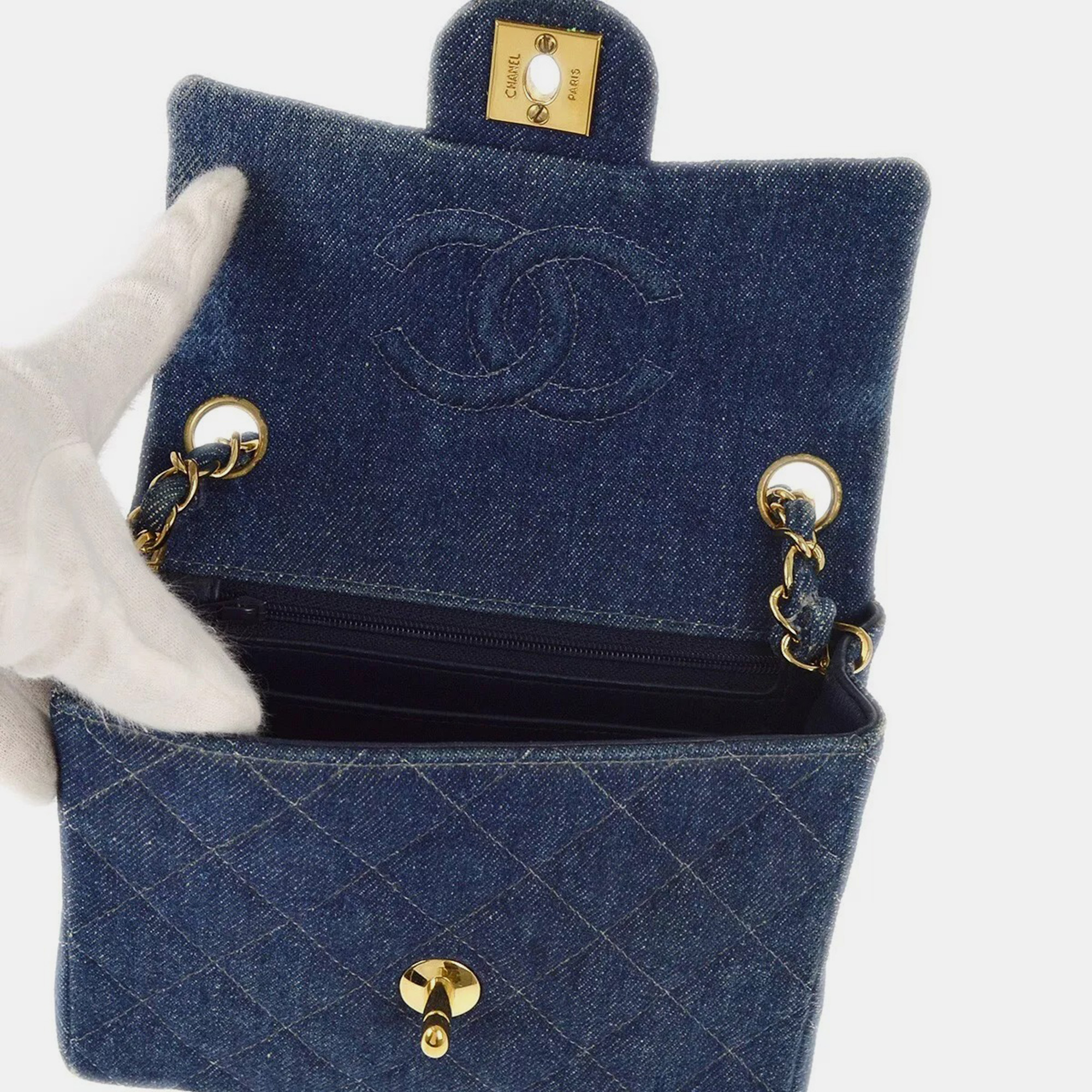 Chanel Blue Denim Mini Classic Square Flap Bag 