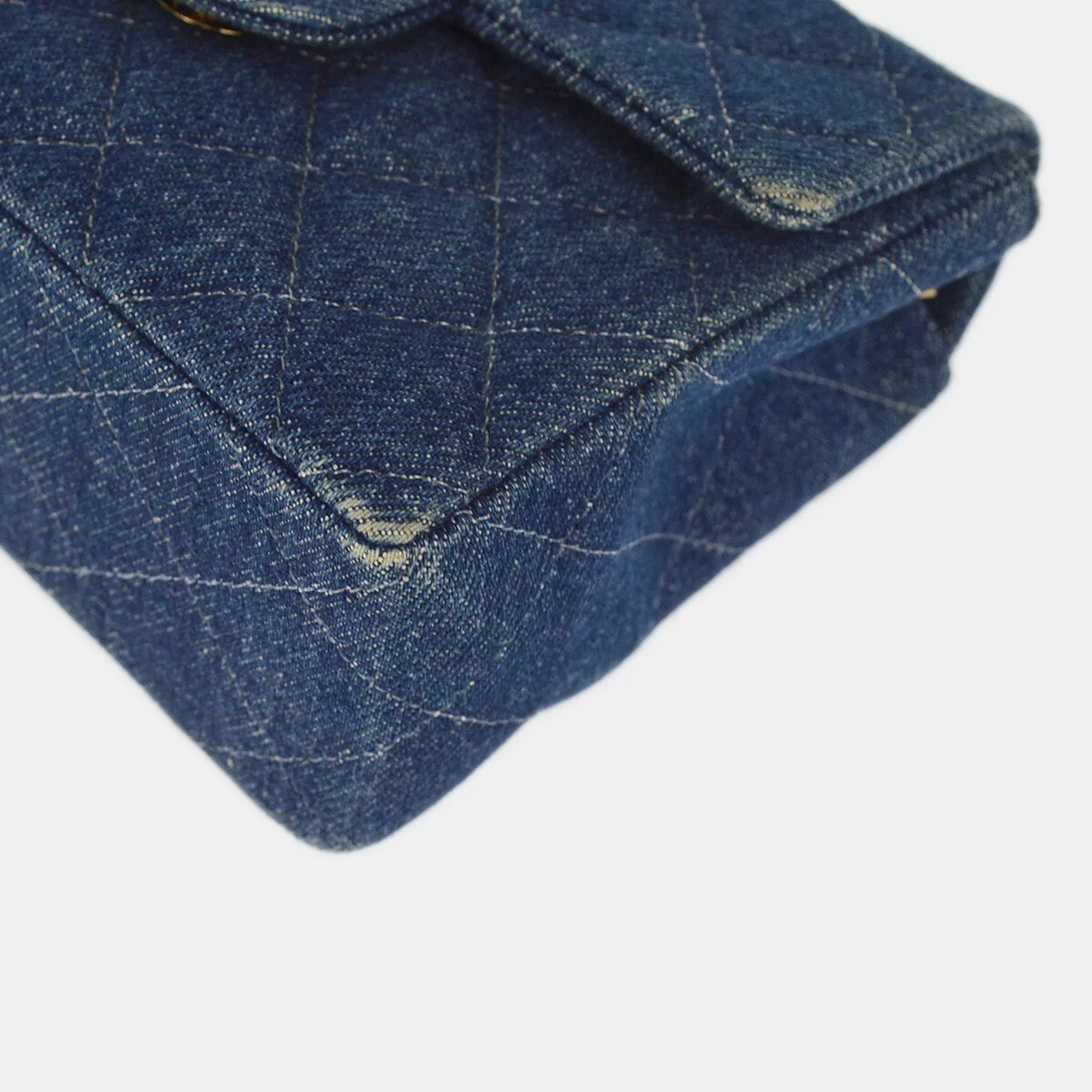 Chanel Blue Denim Mini Classic Square Flap Bag 