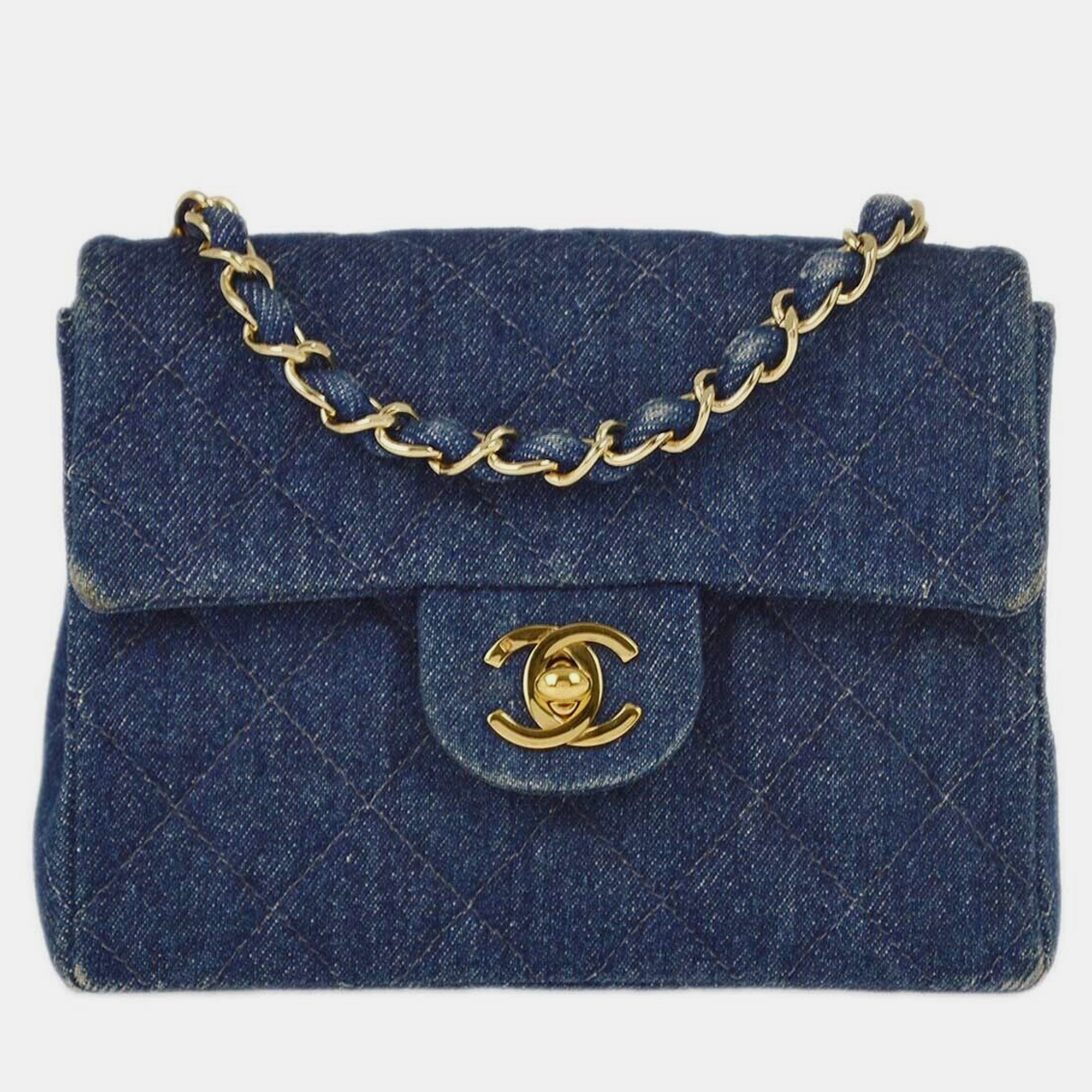 

Chanel Blue Denim Mini Classic Square Flap Shoulder Bag 17