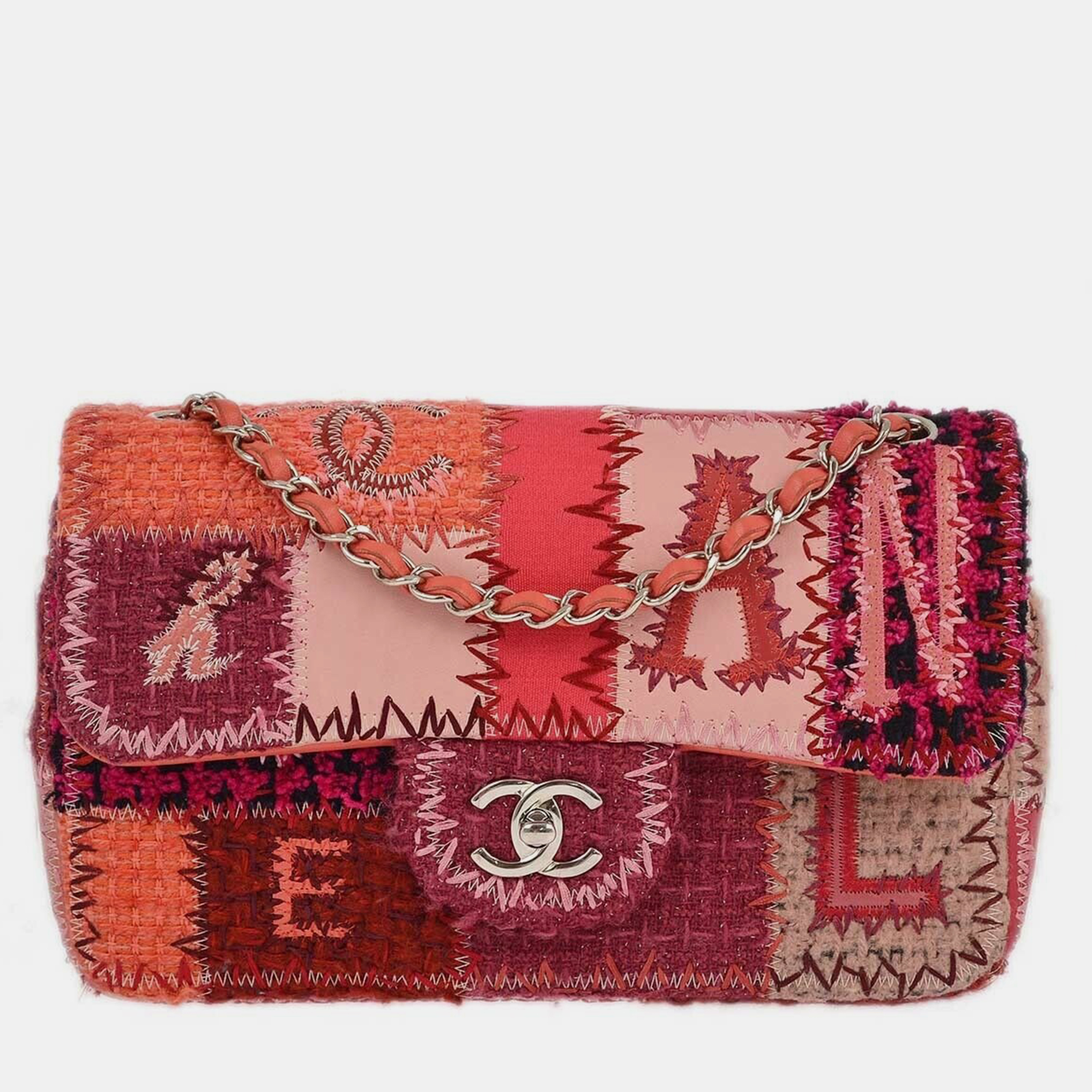 

Chanel Pink Tweed Patchwork Classic Single Flap Bag