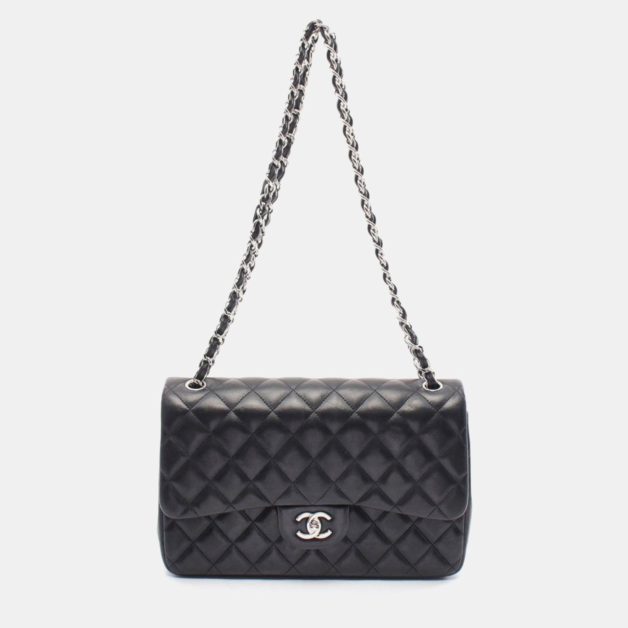 

Chanel Black Lambskin Leather Deca Shoulder Bag