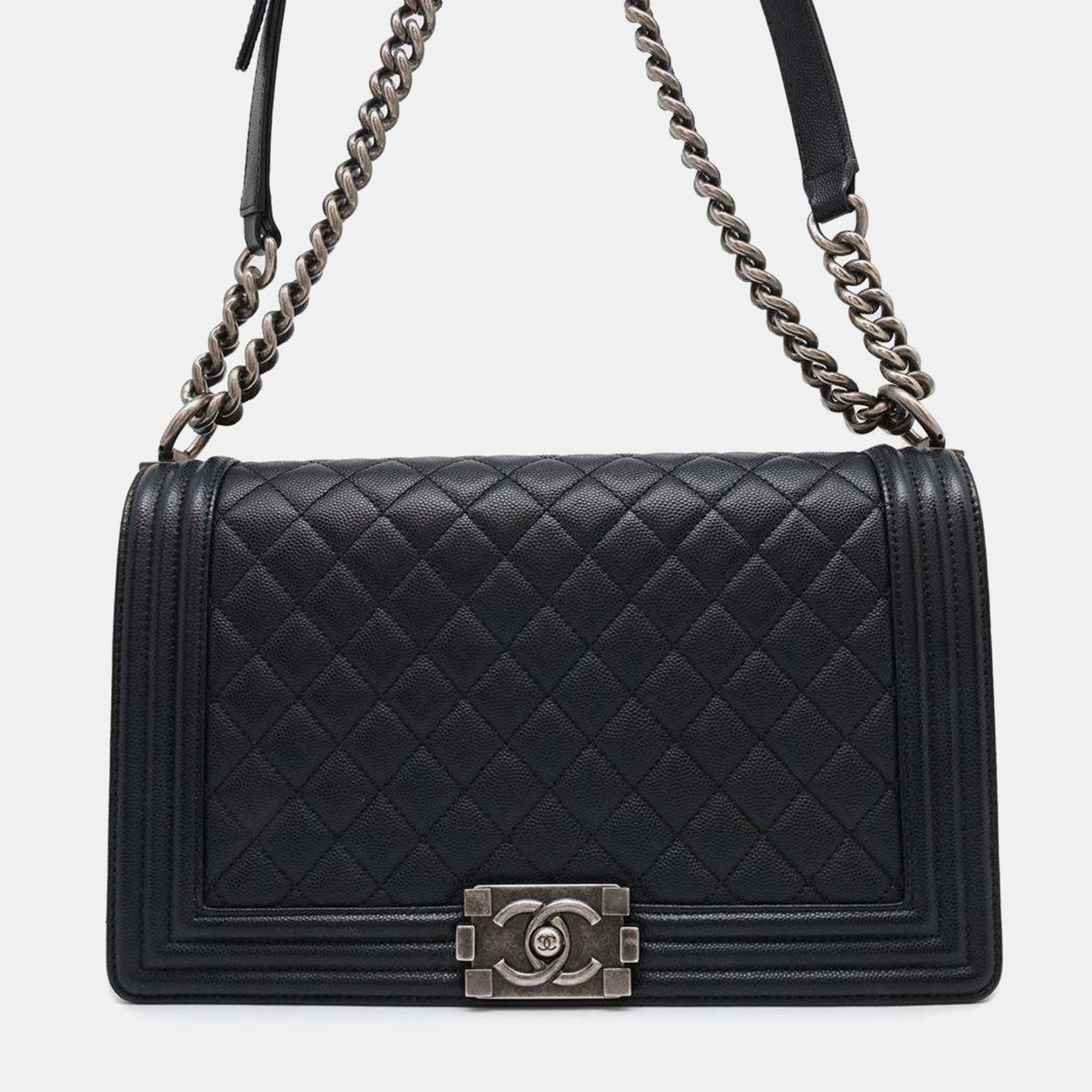 

Chanel Black Caviar Leather Boy Large Chain Shoulder Bag