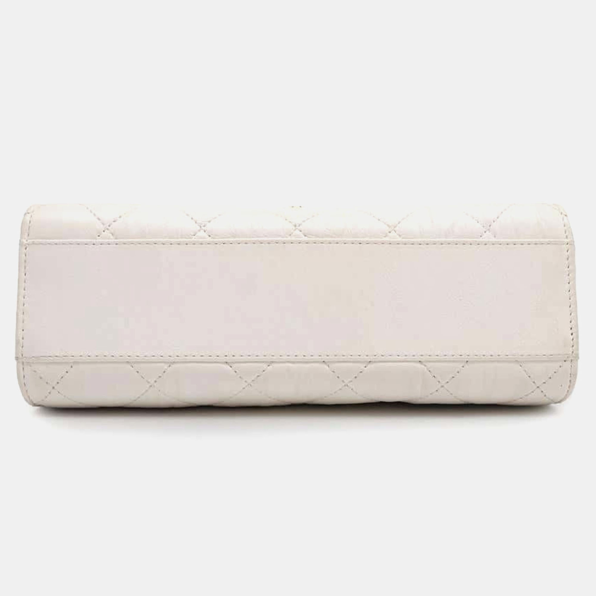 Chanel White Leather Crumple Chain Shoulder Bag 