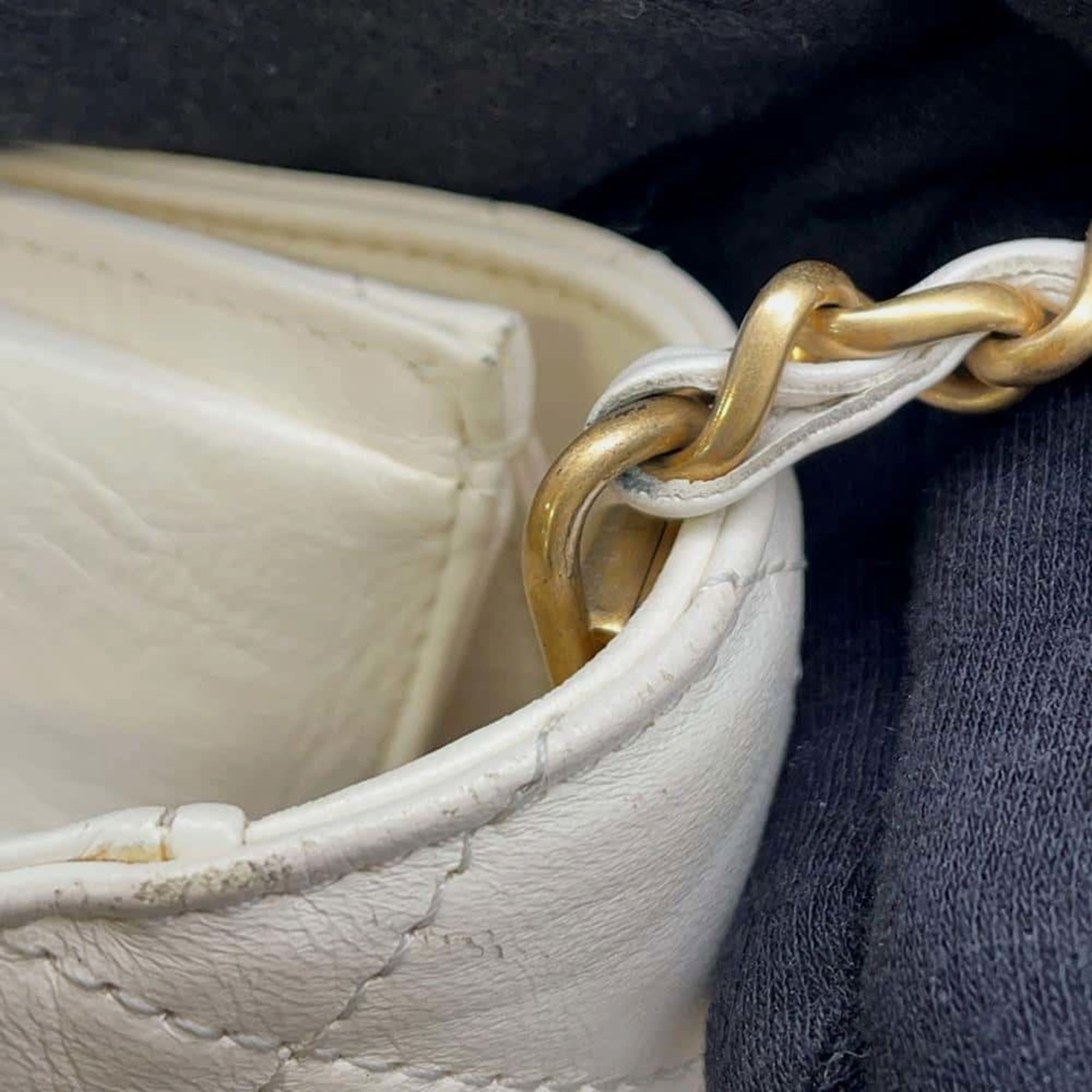 Chanel White Leather Crumple Chain Shoulder Bag 