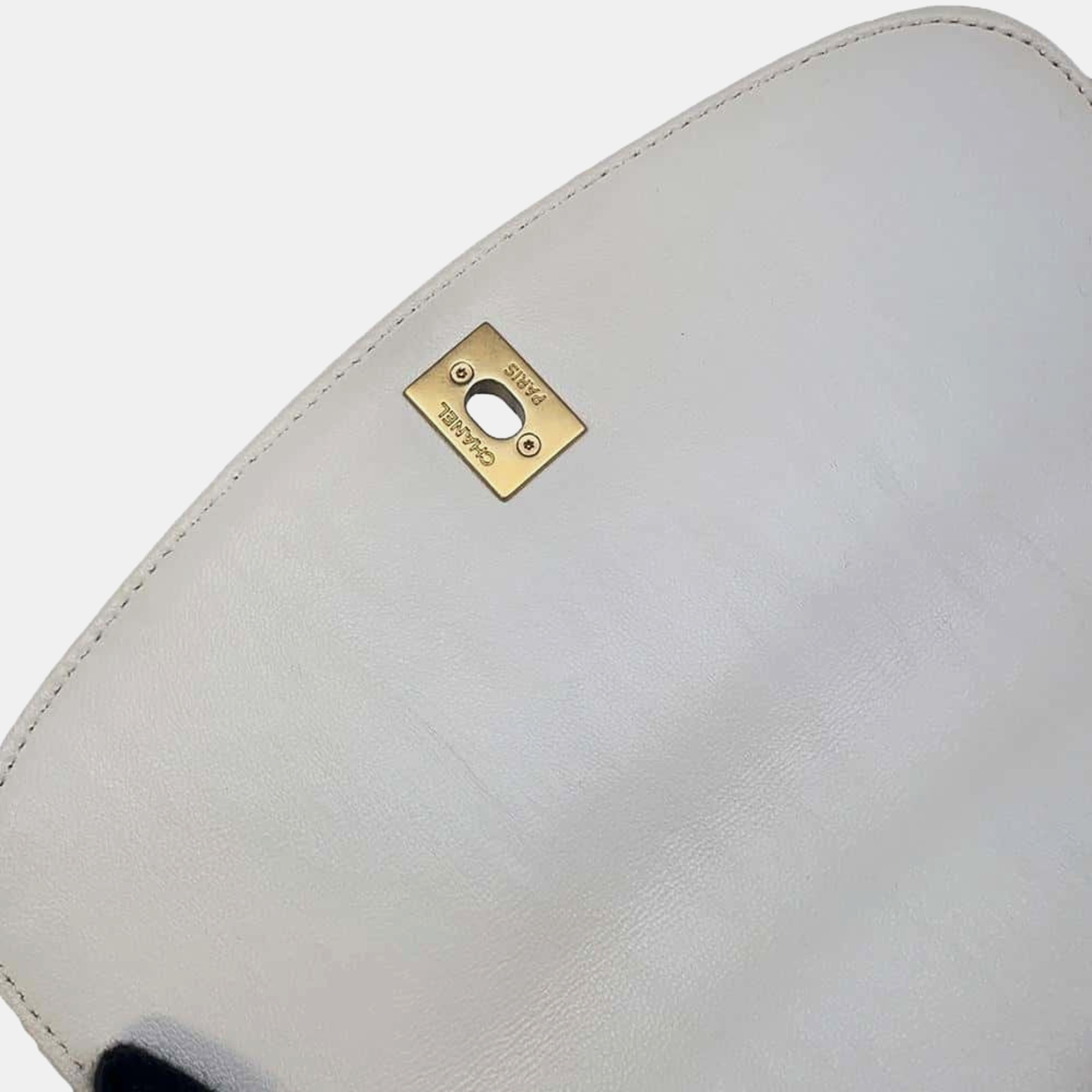Chanel White Leather Crumple Chain Shoulder Bag 