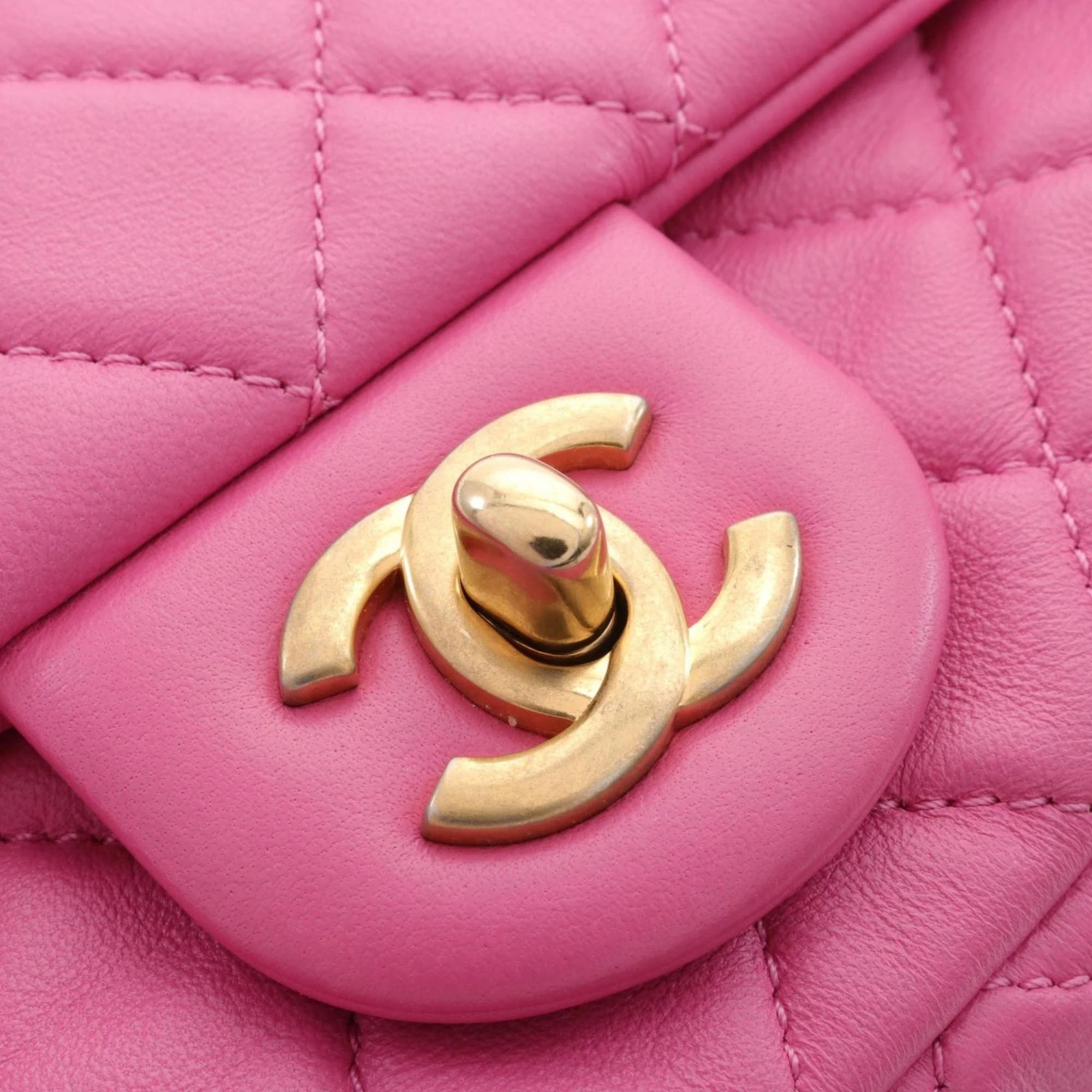 Chanel Pink Leather Flap Shoulder Bag 