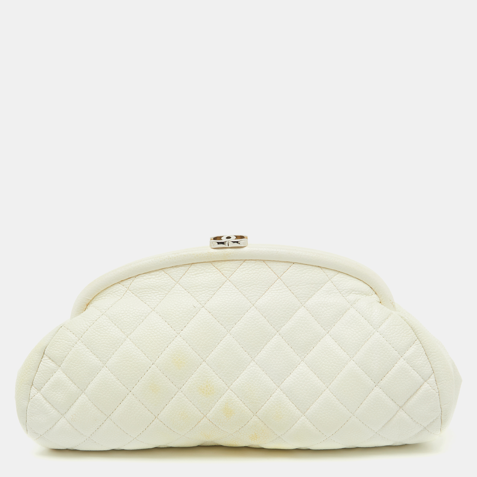 

Chanel White Quilted Caviar Leather Timeless Clutch